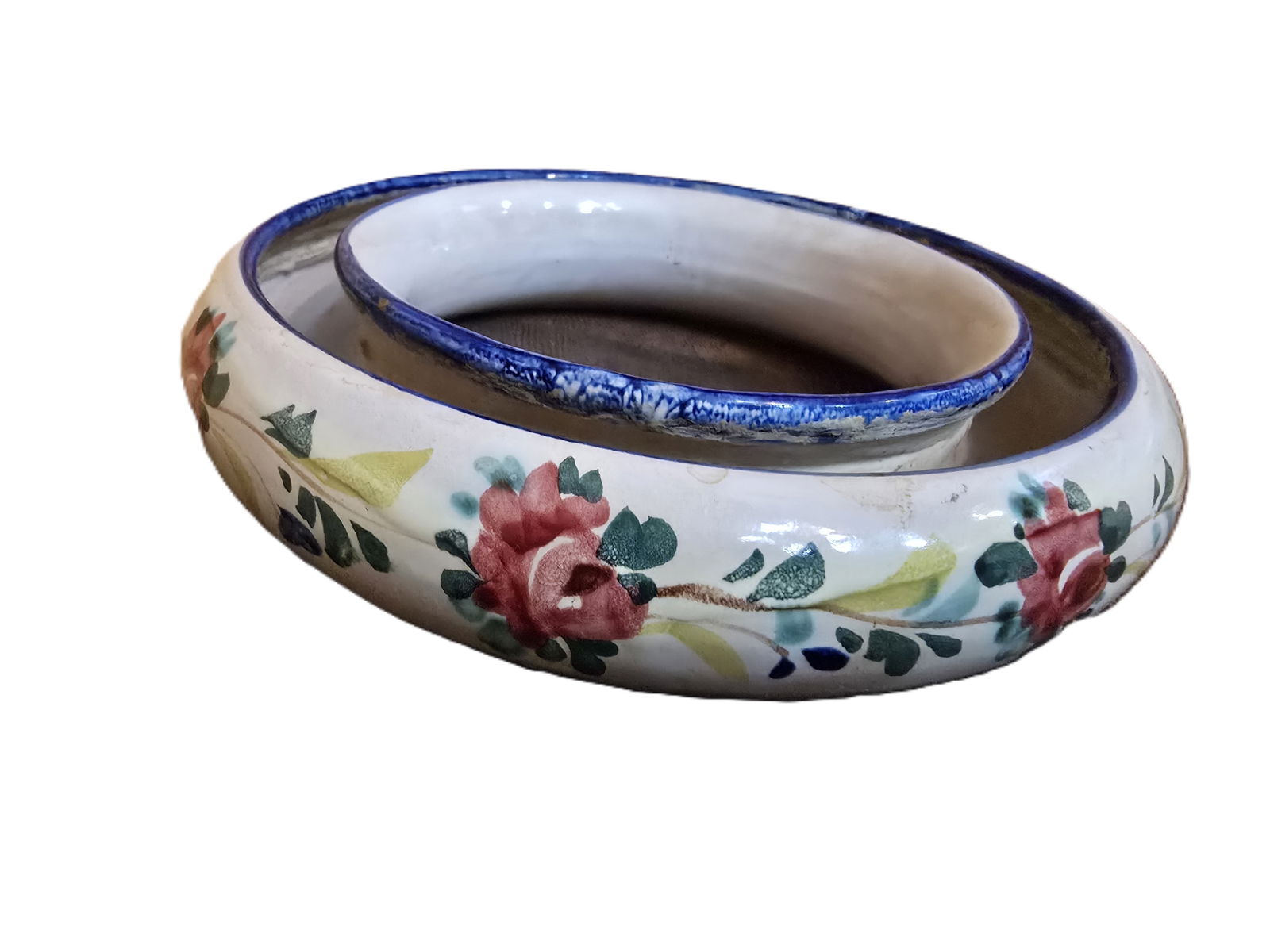 ANTIQUE ITALY PORCELAIN RING VASE HAND PAINTED (1 of 5)