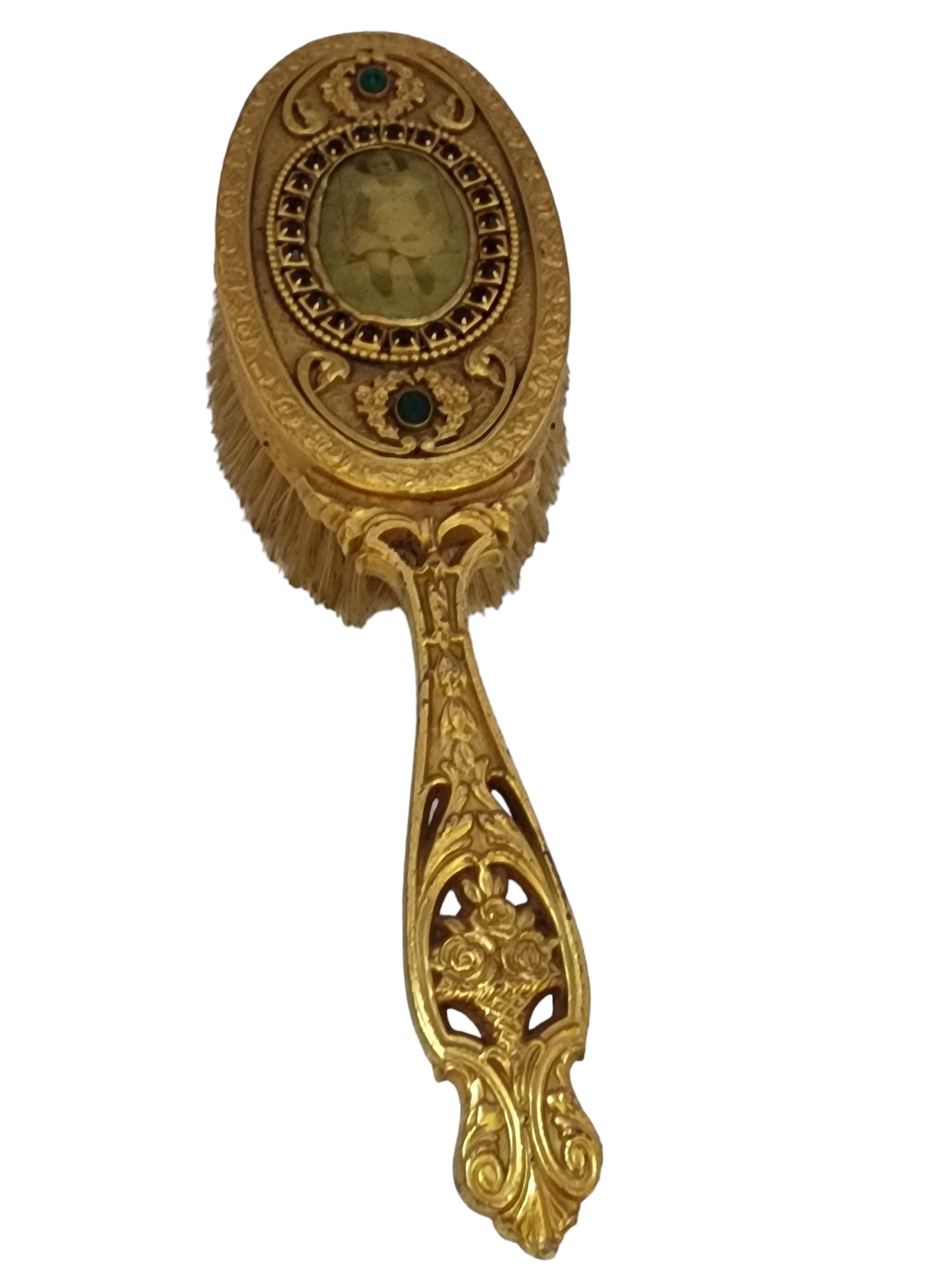 ANTIQUE FRENCH EMPIRE STYLE GILT ORMALOU HAIRBRUSH WITH PORTRAIT AND JEWELS (1 of 5)