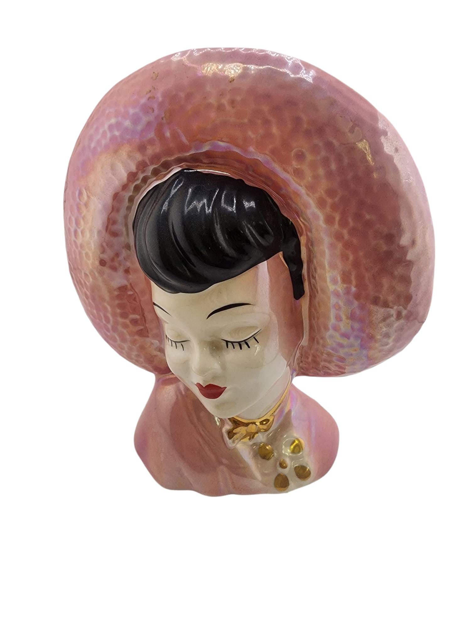 BEAUTIFUL LUSTER PINK PORCELAIN LADY HEAD VASES (1 of 4)
