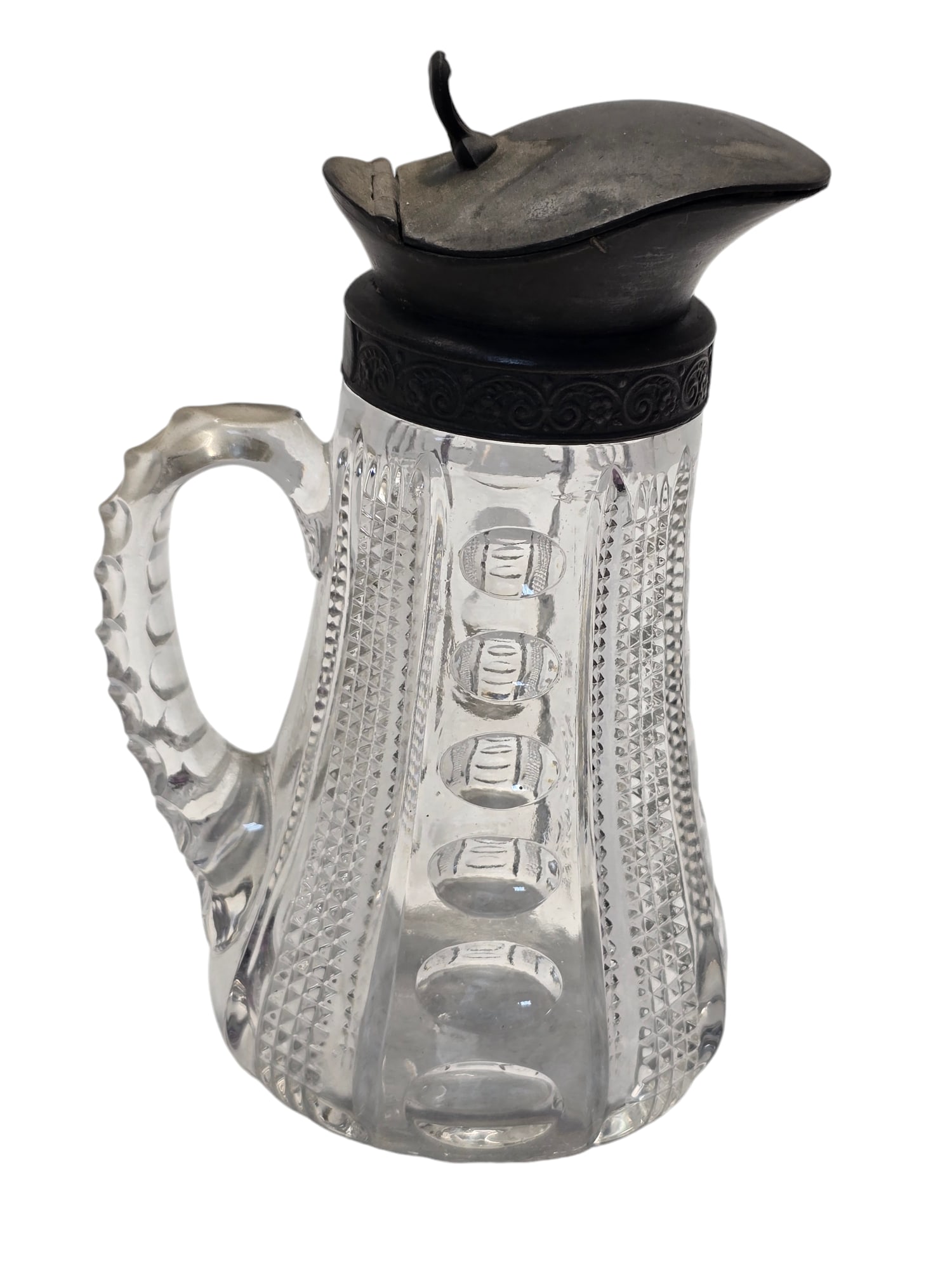 ANTIQUE POSSIBLY HEISY CUT CRYSTAL SYRUP DISPENSER (1 of 10)