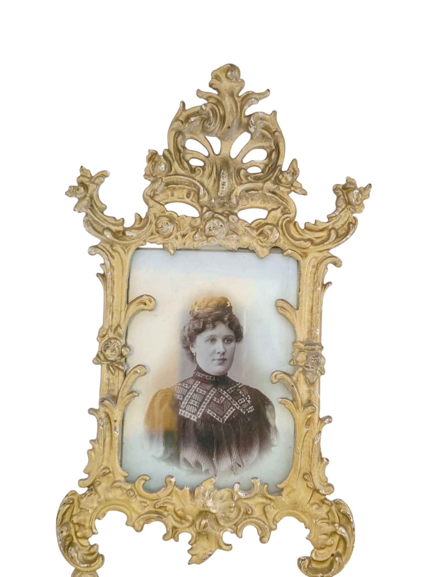 ANTIQUE POT METAL FRAME WITH ANTIQUE PICTURE (1 of 3)