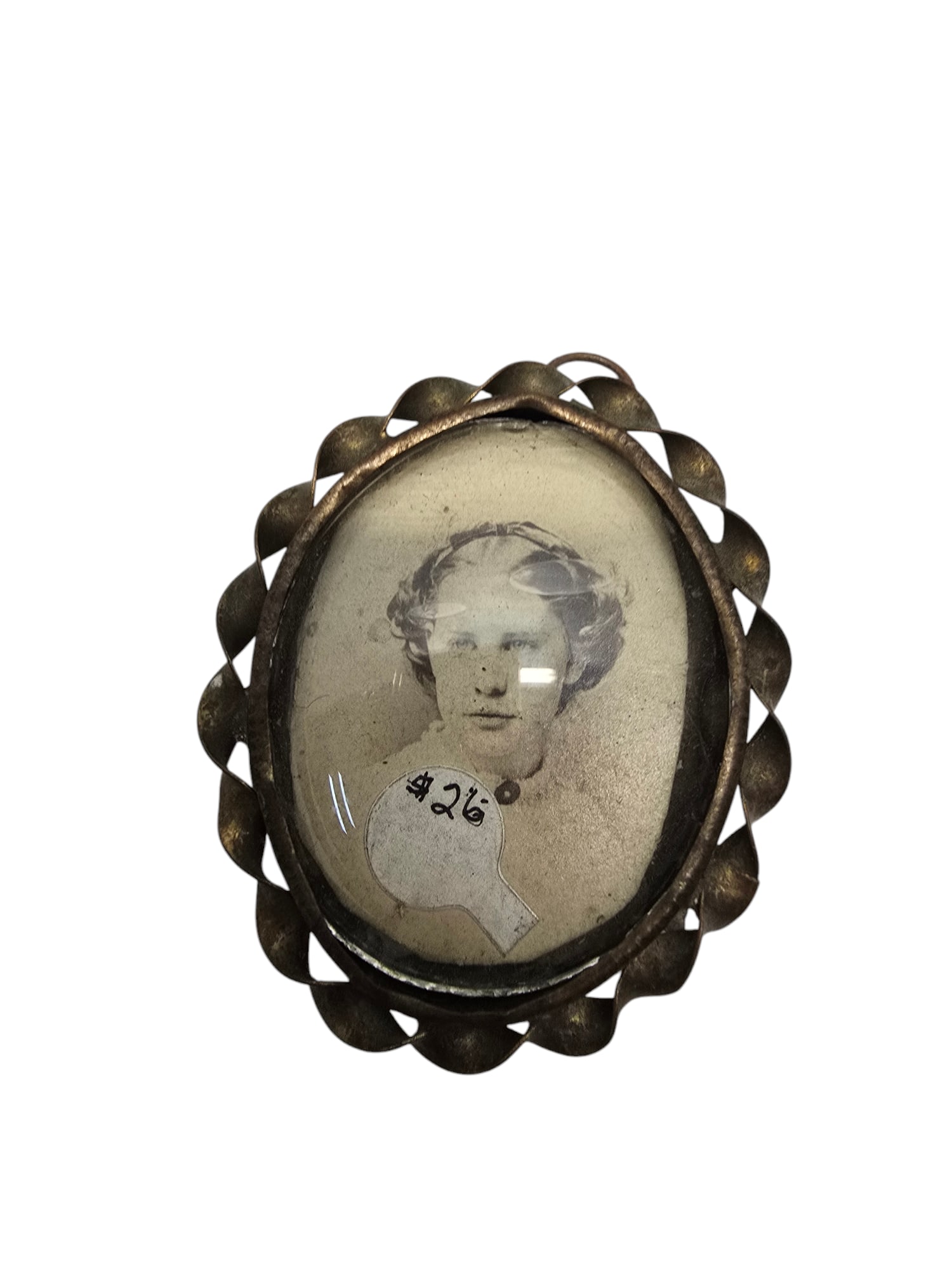 ANTIQUE OLD BUBBLE GLASS BRASS HAND WROUGHT FRAME WITH HOOK TO HANG (1 of 3)