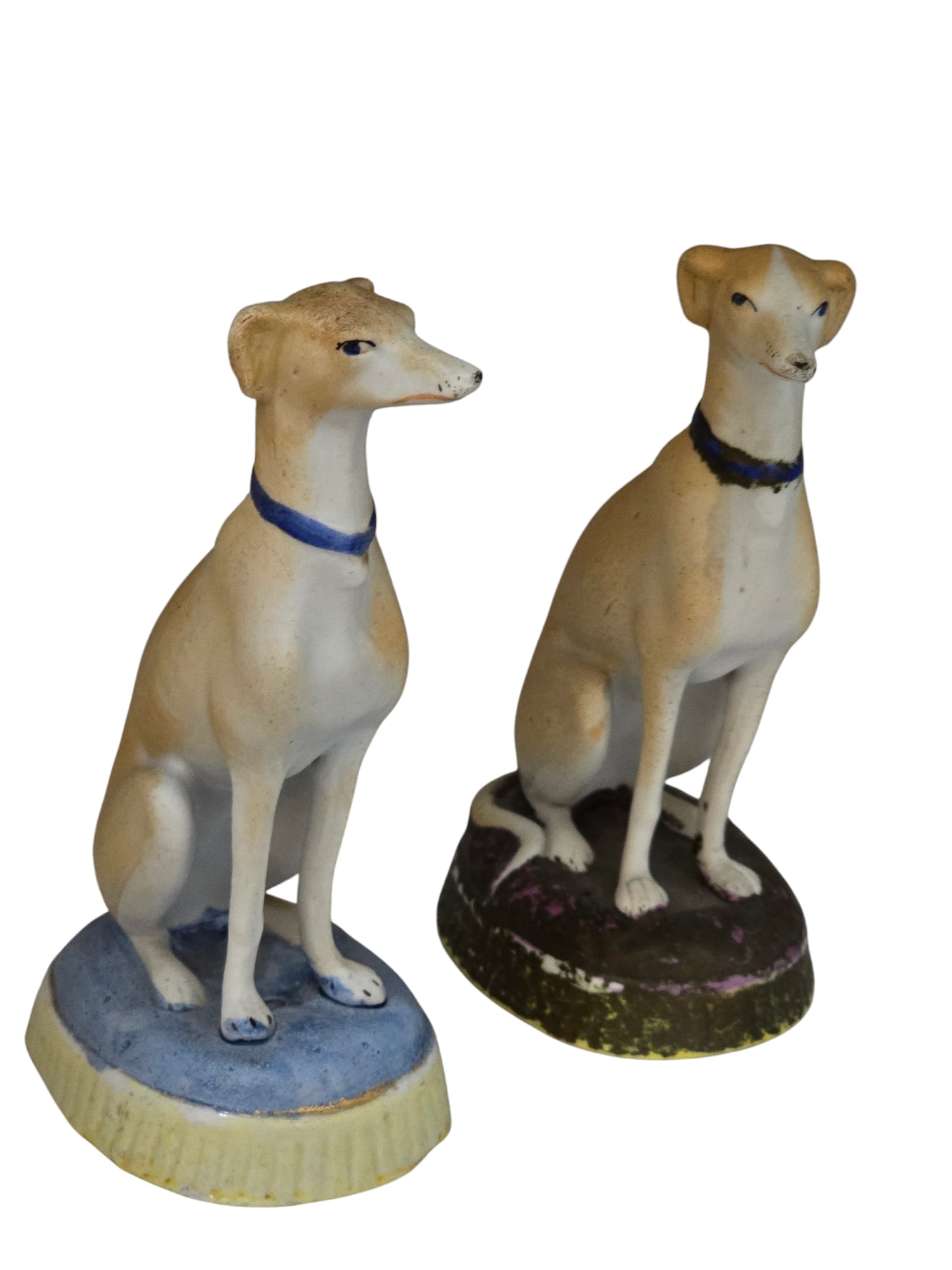 PAIR OF ANTIQUE ENGLISH PORCELAIN BISQUE GREYHOUND/WHIPPET FIGURINES (1 of 5)