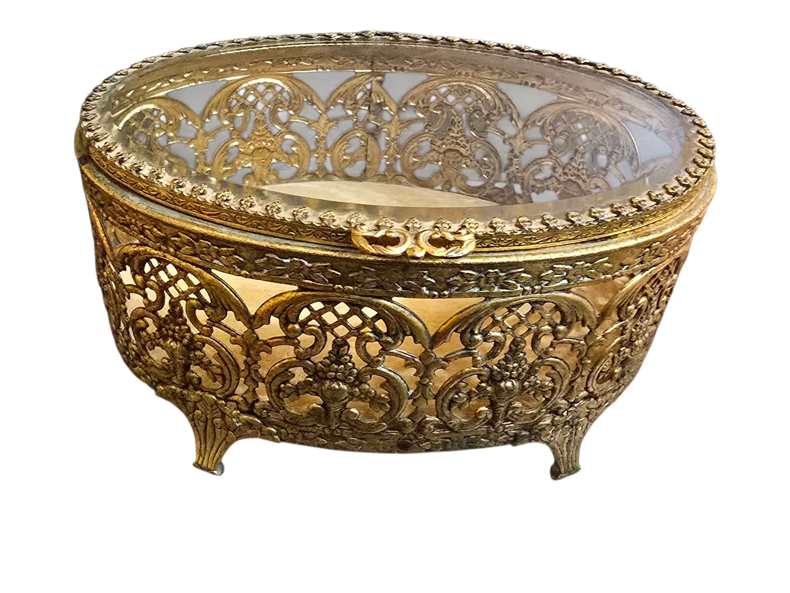 VINTAGE JEWELRY FOOTED CASKET (1 of 6)