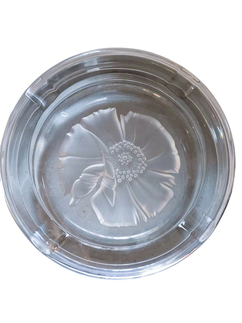 VINTAGE EMANUEL UNGARO GLASS FLOWER SIGNED THICK ASHTRAY (1 of 6)
