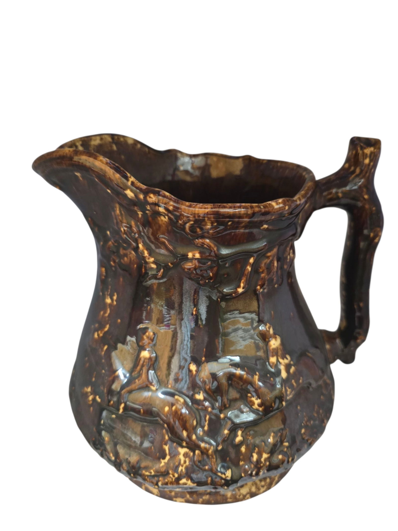 ANTIQUE BENNINGTON PITCHER SPLATTER/STONEWARE HOUNDS AND HUNTERS DESIGN (1 of 7)