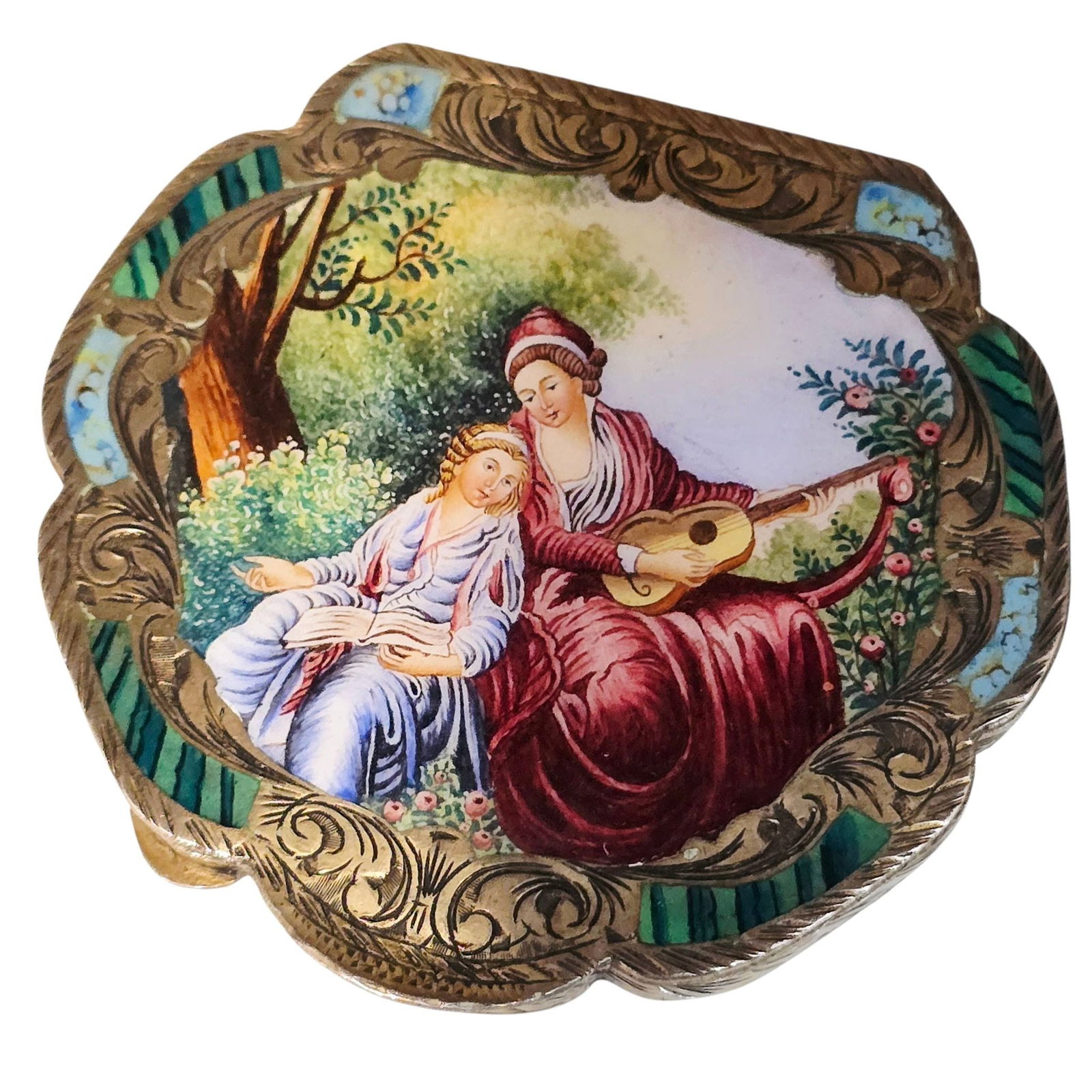 800 SILVER MARKED ENAMEL ITALIAN COMPACT (1 of 5)