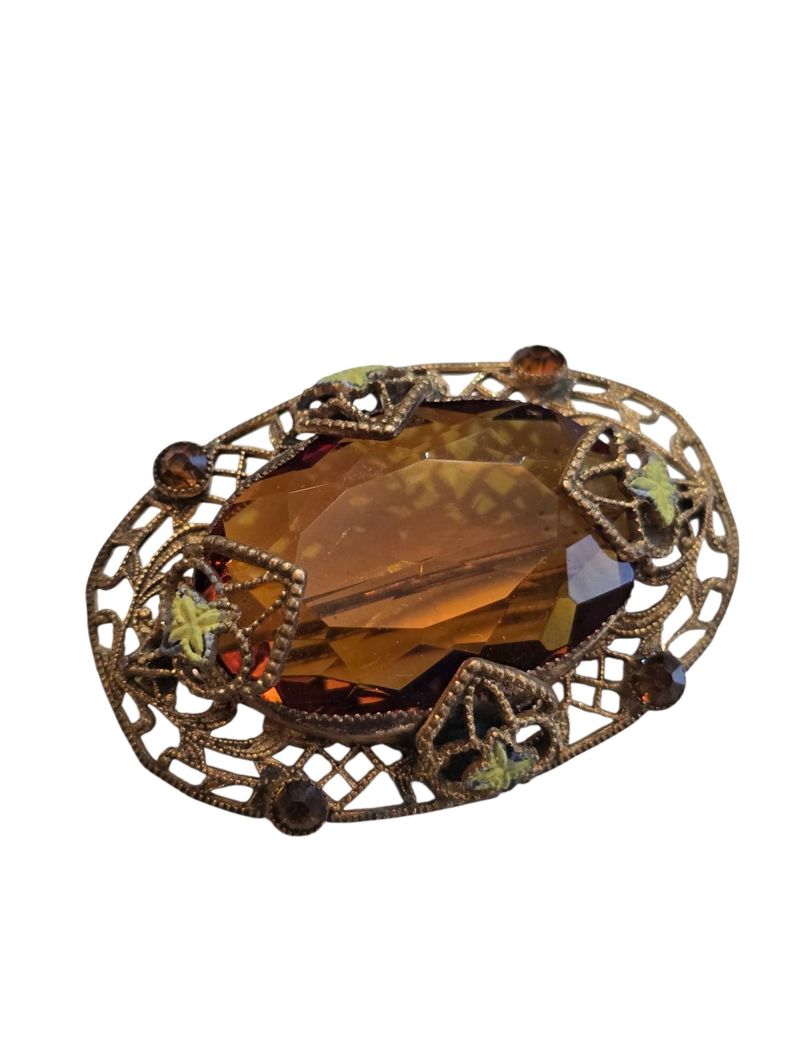 ANTIQUE CZECH FACETED GLASS AND ENAMEL BROOCH (1 of 3)