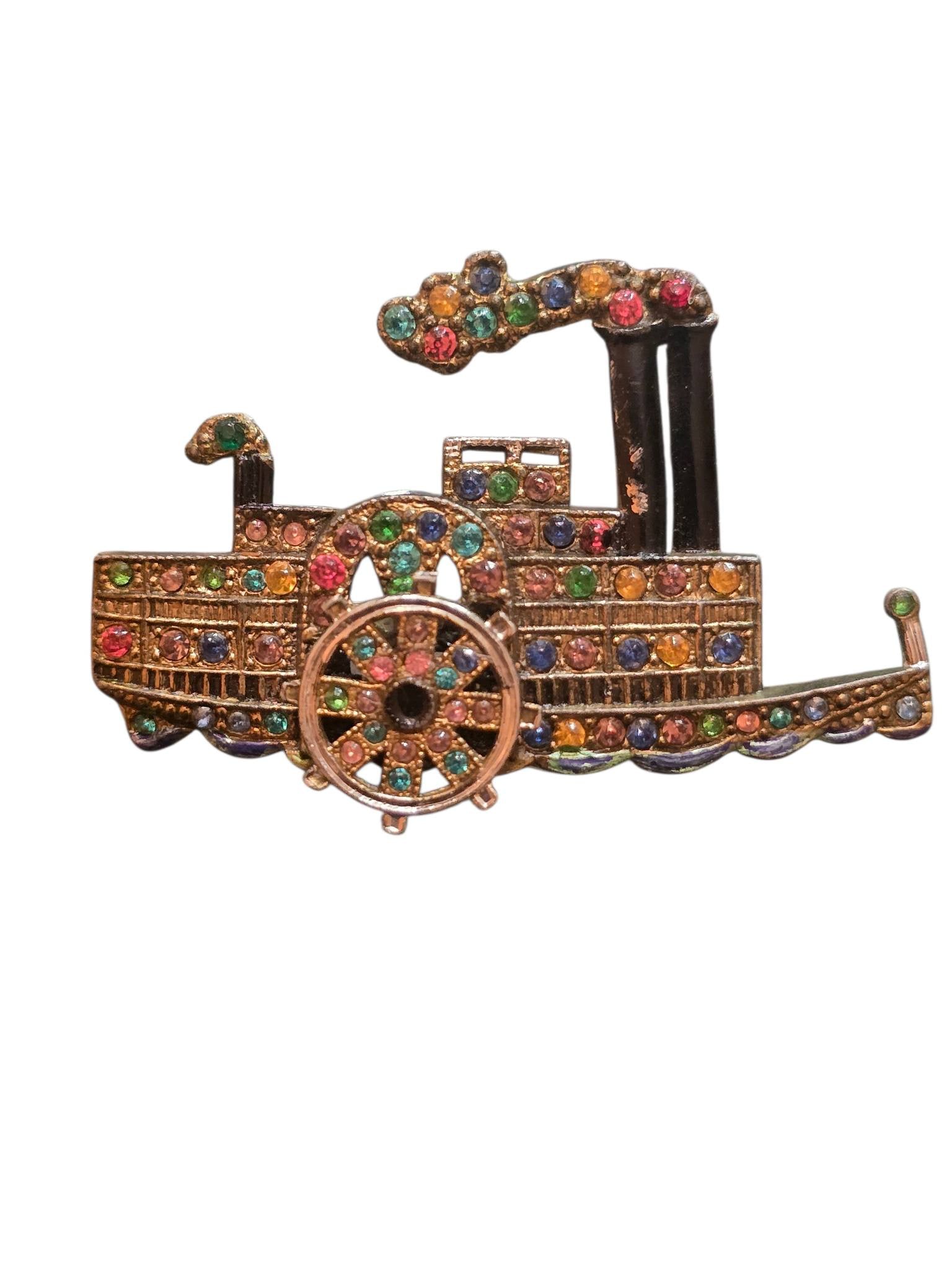 FABULOUS ART DECO RIVER PADDLE BOAT BROOCH (1 of 5)
