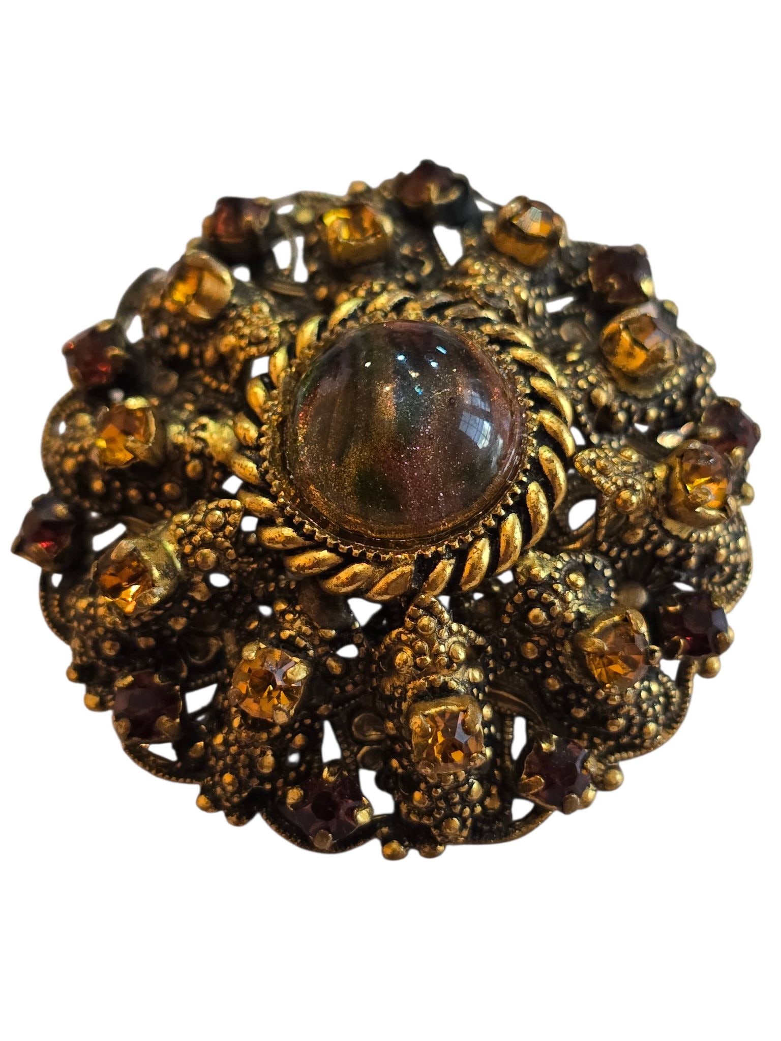 W GERMANY SIGNED LAYERED RHINESTONE AND FOIL GLASS: W GERMANY SIGNED LAYERED RHINESTONE AND FOIL GLASS, 2"