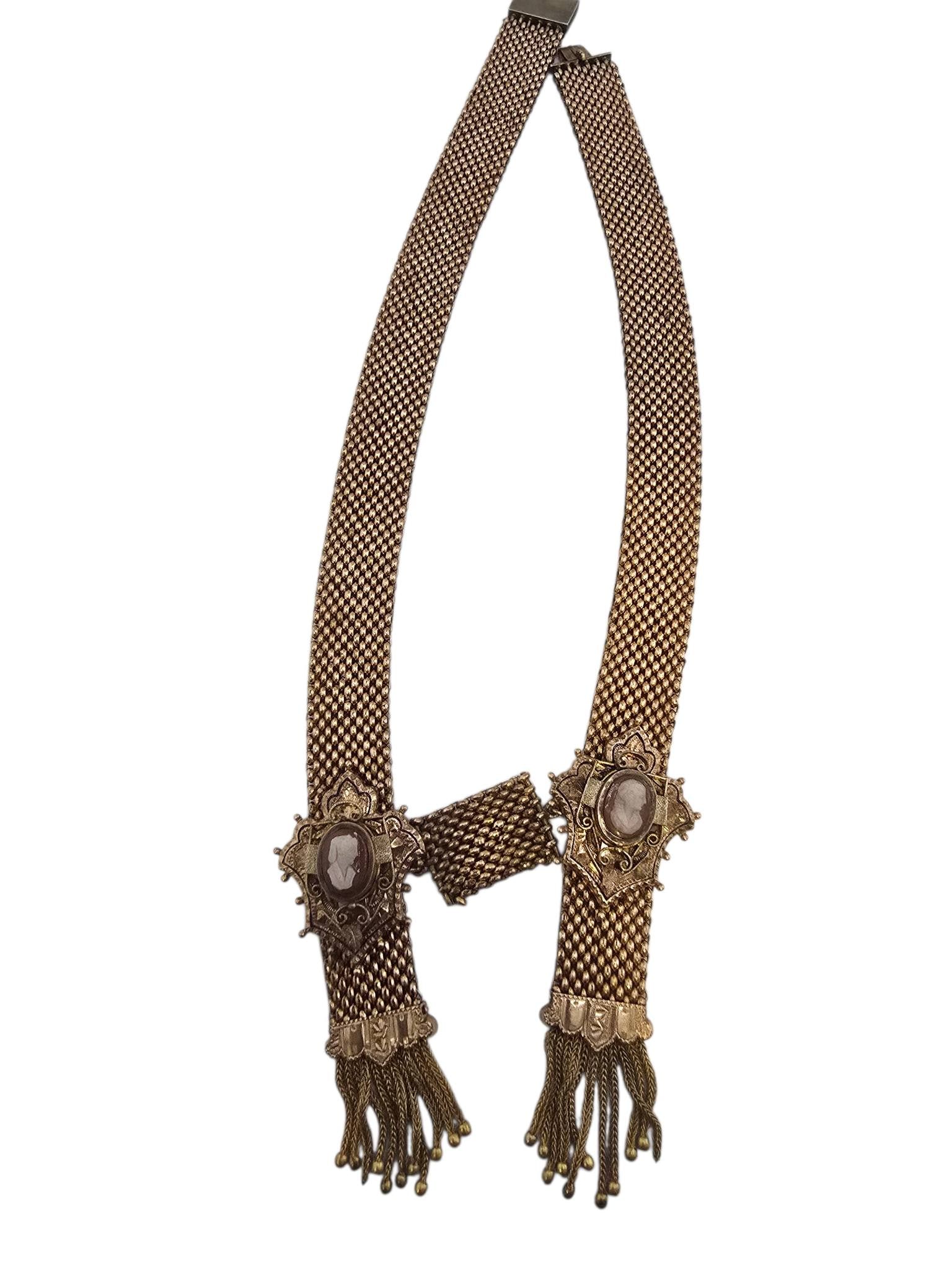 ANTIQUE RARE VICTORIAN HOLD FILLED DOUBLE CAME MESH SLIDER NECKLACE DATED 1872 (1 of 9)