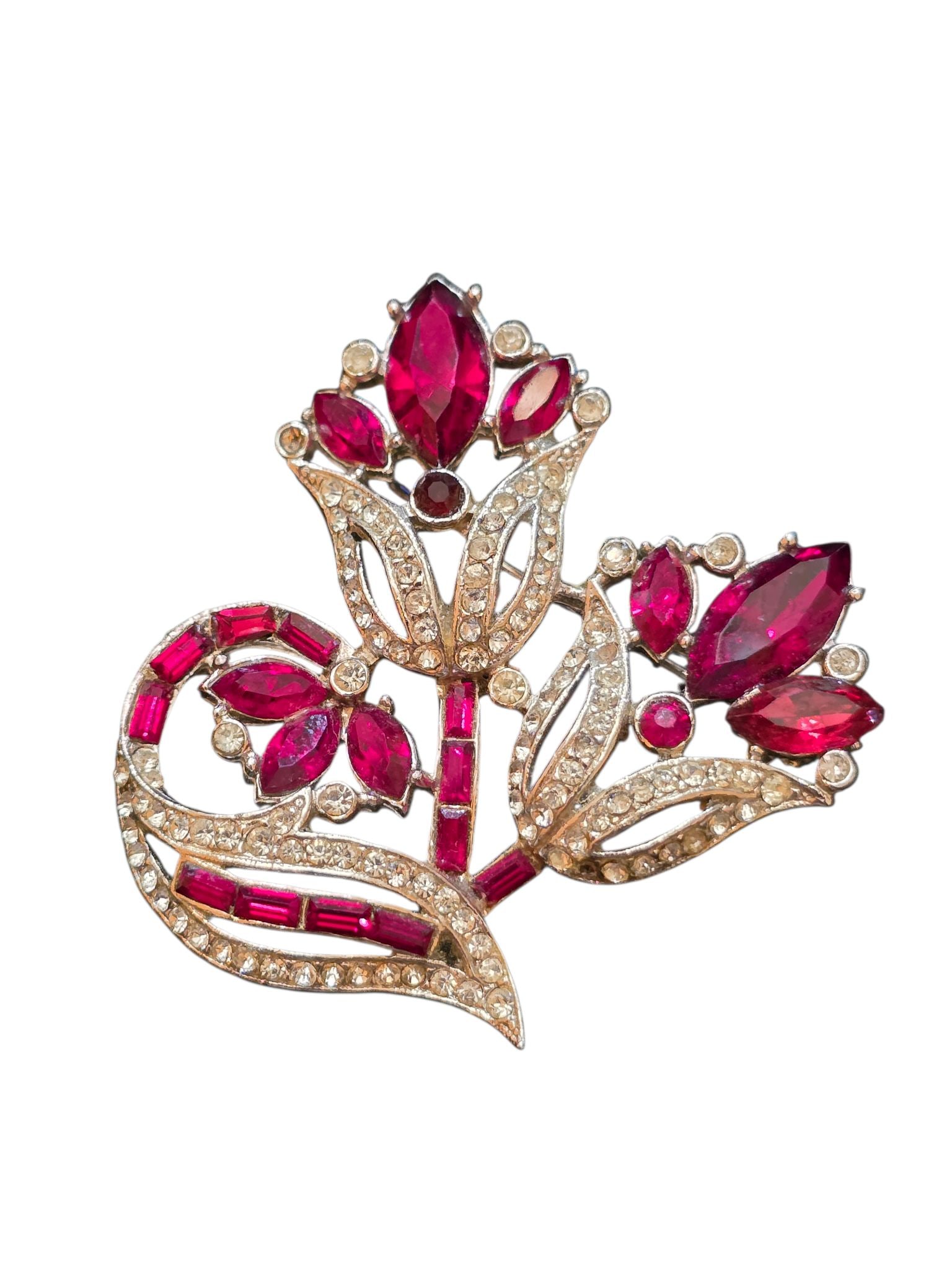 VINTAGE SIGNED WEISS DOUBLE FLOWER BROOCH (1 of 3)