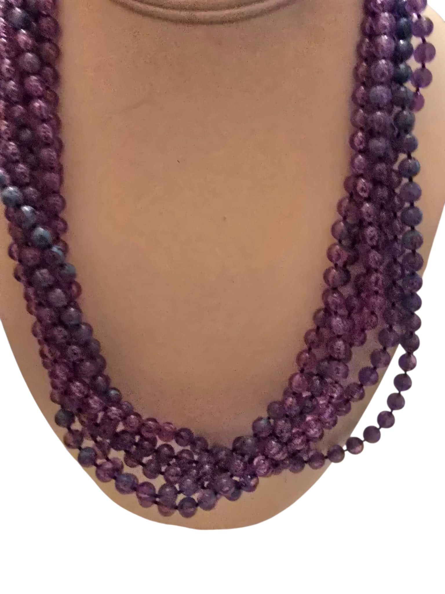 VINTAGE BLUE PURPLE ACRYLIC 6 STRAND BEADED NECKLACE: VINTAGE BLUE PURPLE ACRYLIC 6 STRAND BEADED NECKLACE. 21", GOOD CONDITION. FOLDOVER CLASP.