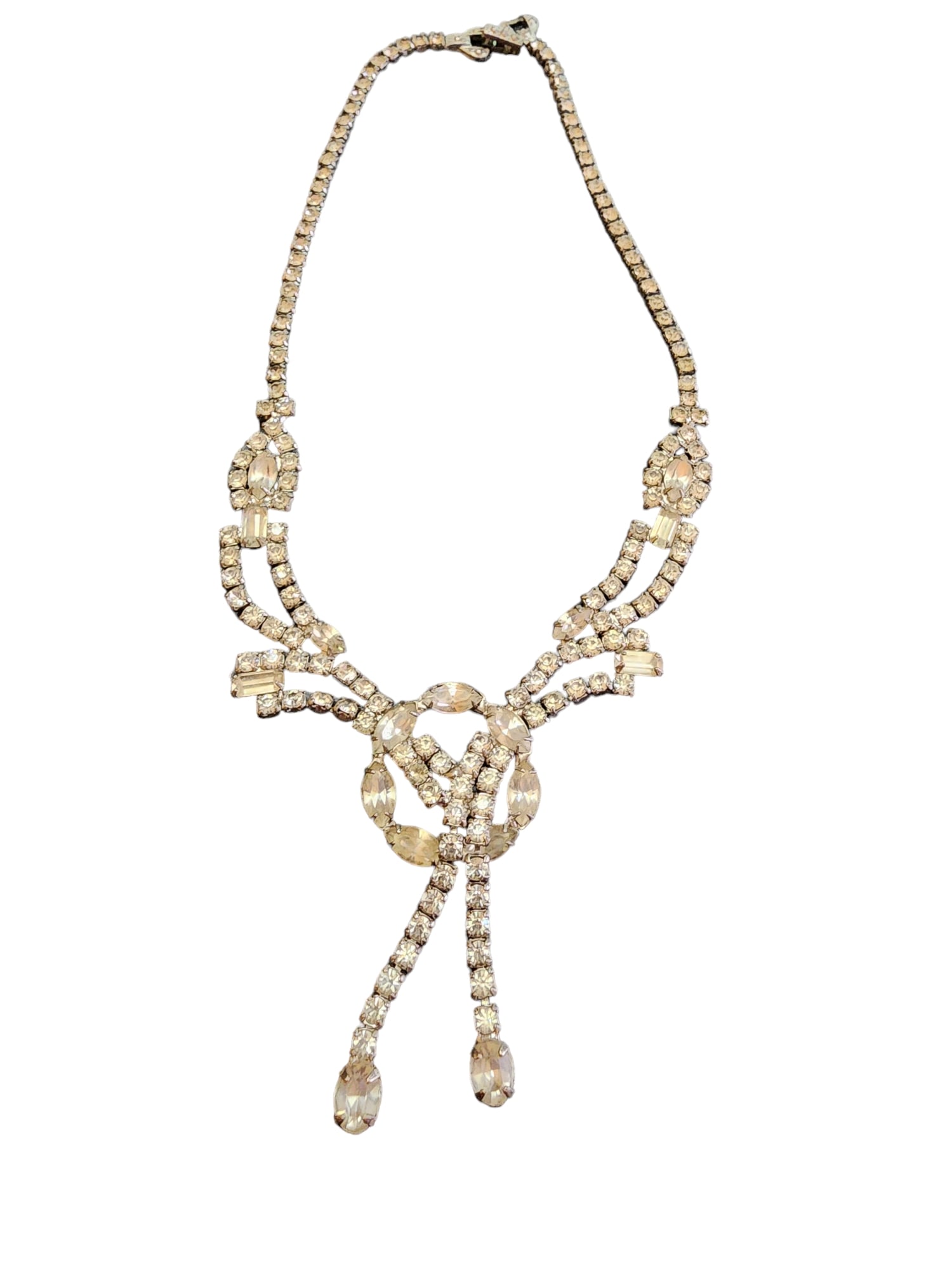 VINTAGE DRAMATIC UNSIGNED RHINESTONE NECKLACE (1 of 3)