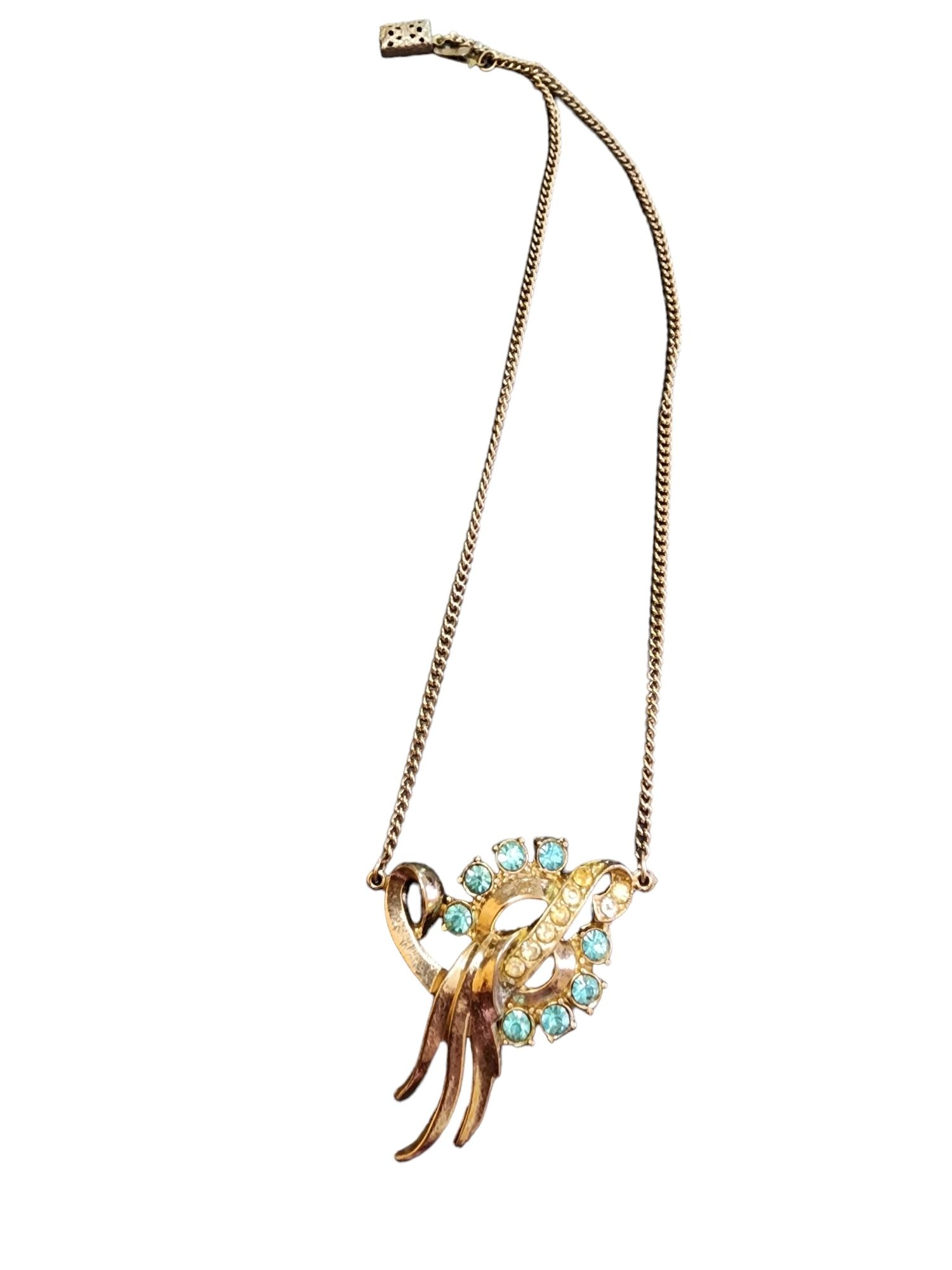 VINTAGE UNSIGNED RHINESTONE NECKLACE: Vintage Unsigned Rhinestone Necklace. approx. 16"