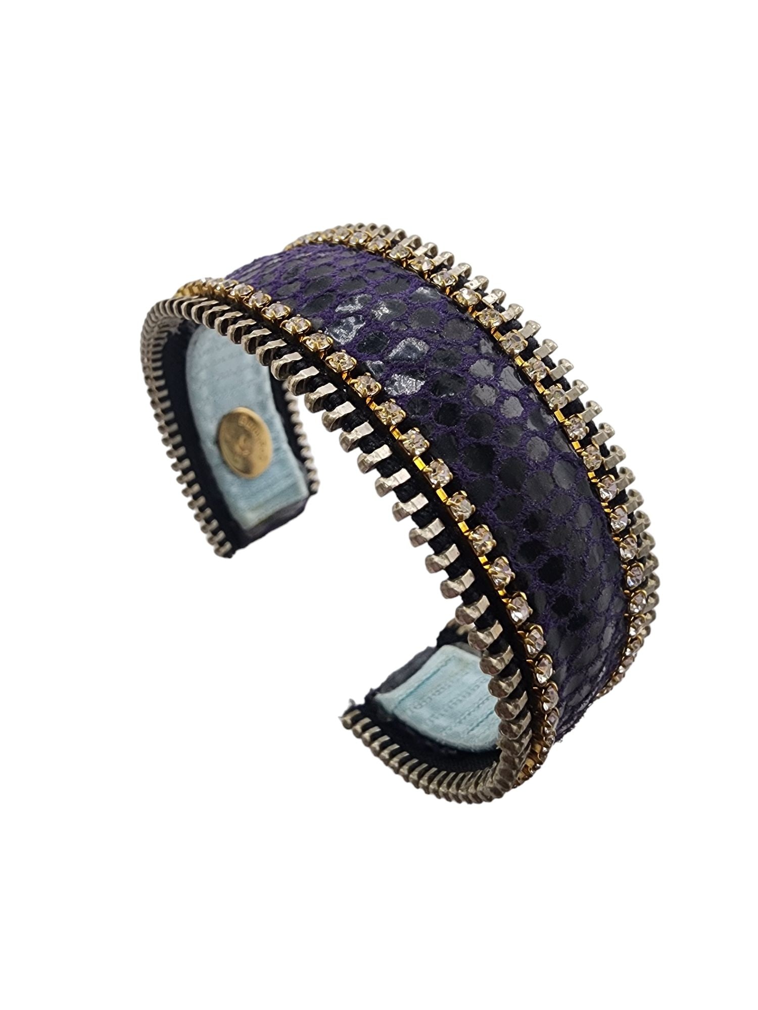 VINTAGE LEATHER PURPLE PYTHON ZIPPER CUFF BRACELET: Vintage Leather Purple Python Zipper Cuff Bracelet. Adjustable Bee Charming NOS