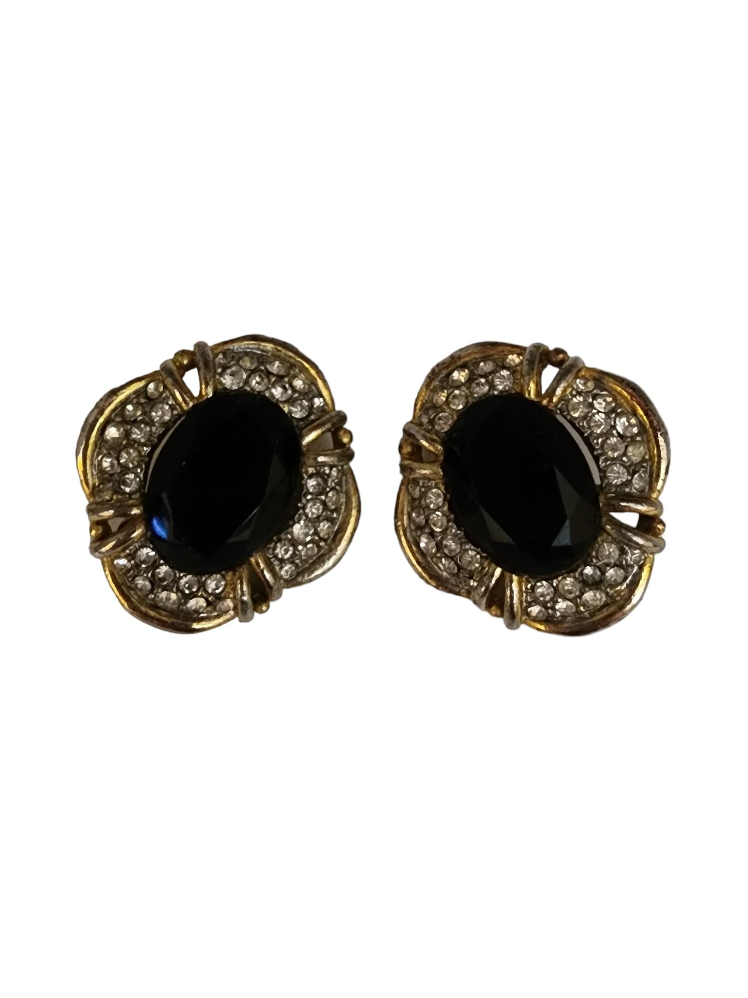 VINTAGE 80S GLASS AND RHINESTONE CLIP EARRINGS (1 of 3)