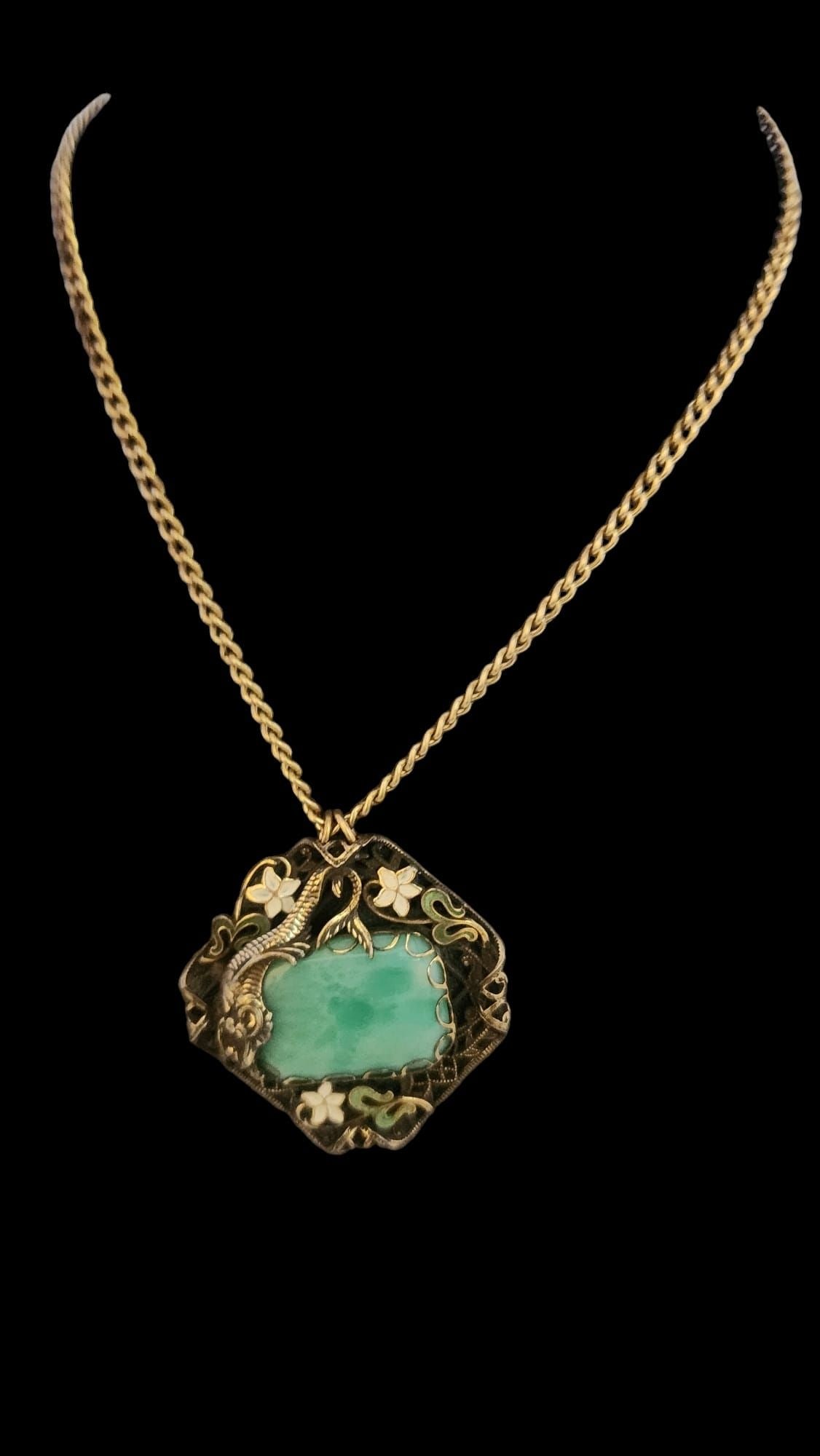 BEAUTIFUL CZECH STYLE ENAMEL GARGOYLE GLASS PENDANT NECKLACE (1 of 8)