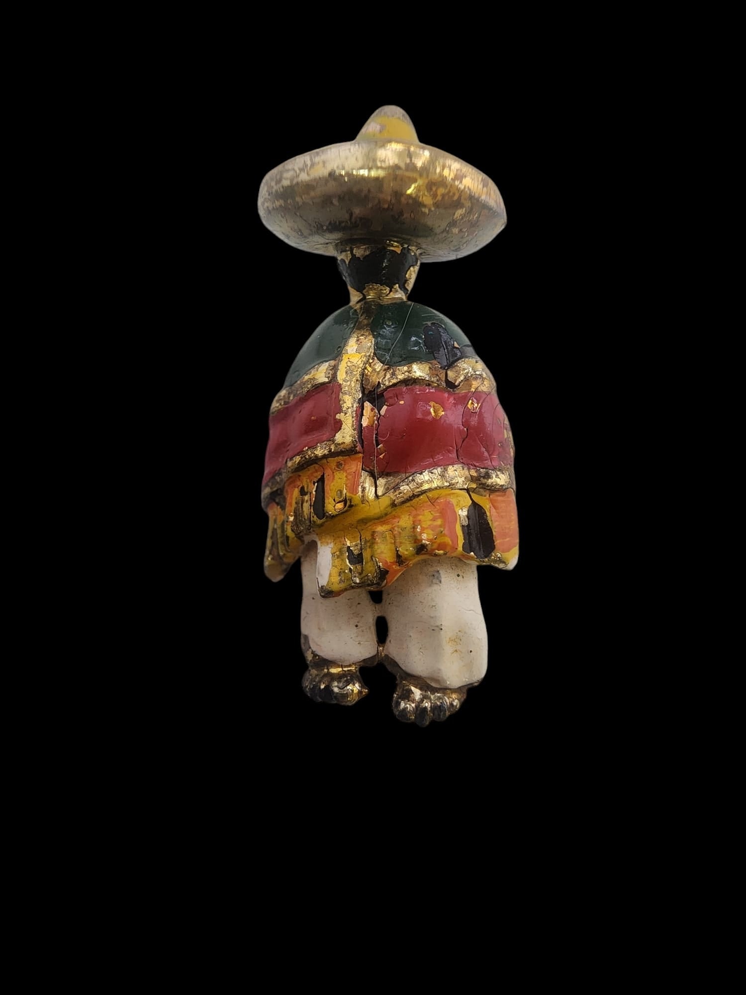 ENAMELED PLASTIC EARLY SOMBERO HAT MAN BROOCH: Enameled Plastic Early Sombero Hat Man Brooch. Some of the enameling is off, plastic 1.75", super cute.