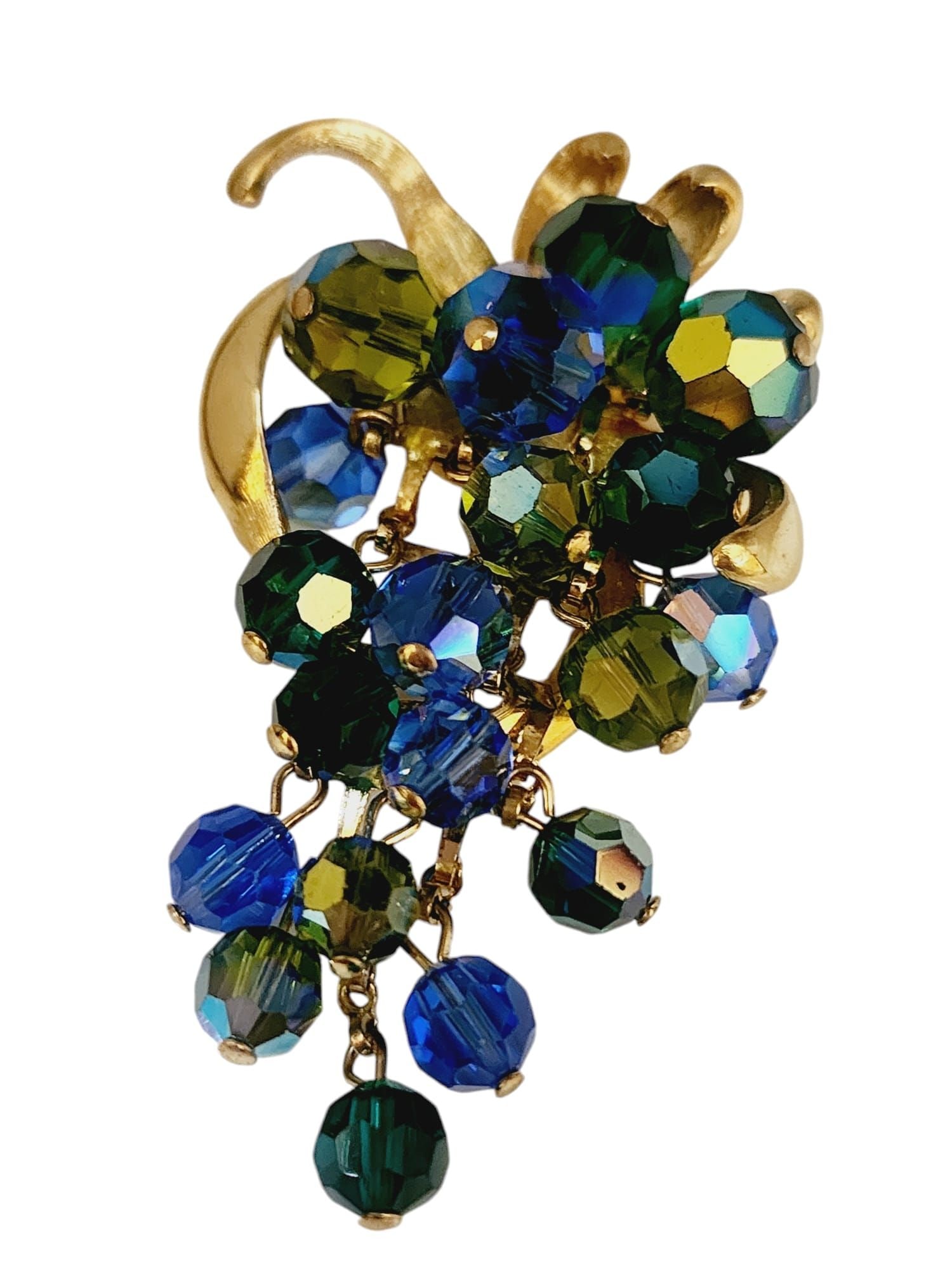 VINTAGE POSSIBLY SCHRAGER DANGLING CRYSTAL BROOCH: Vintage Possibly Schrager Dangling Crystal Brooch. 2.25" In very nice condition, back construction looks like Schrager, but usually the earrings are signed, not the brooch.