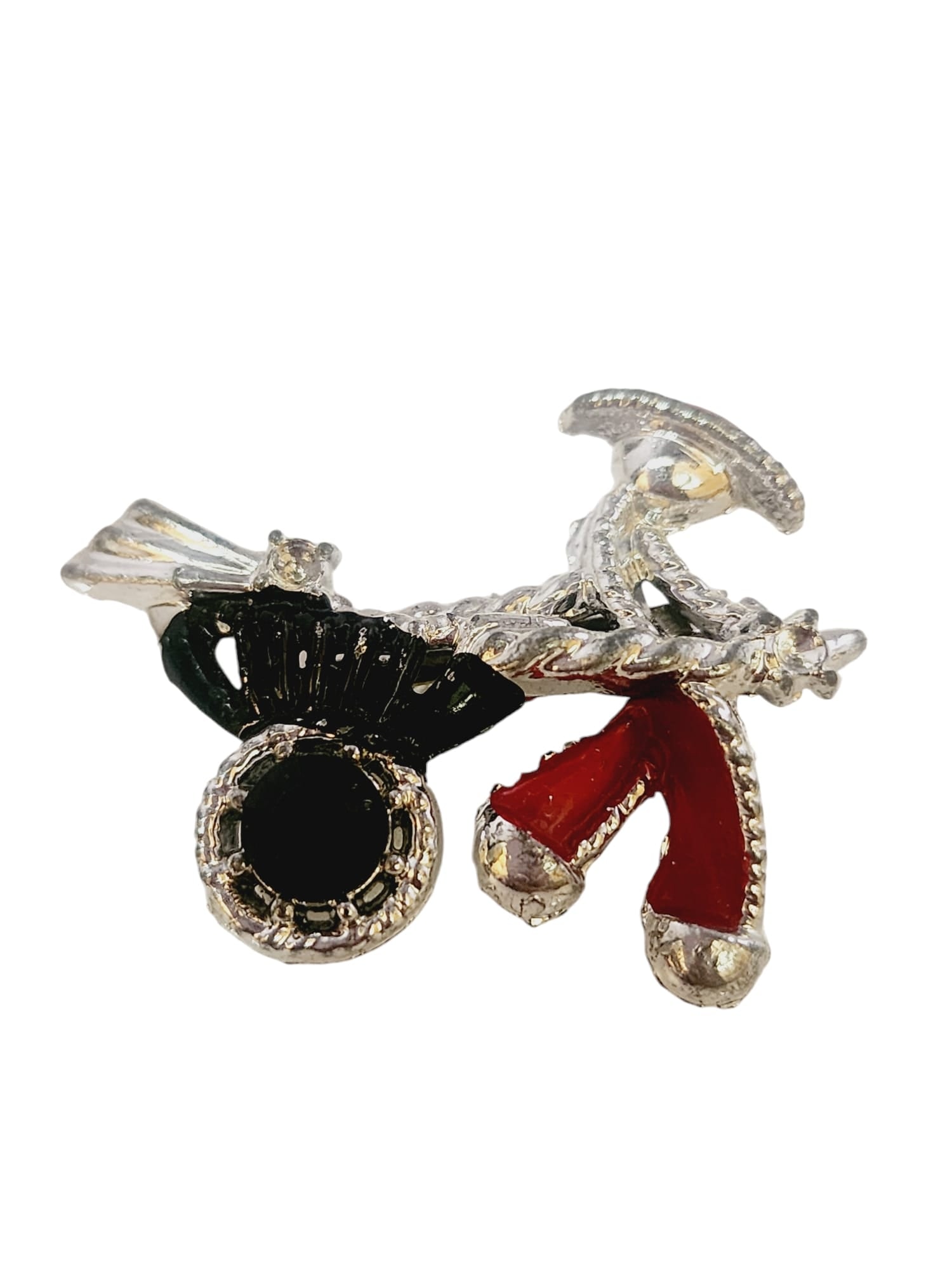 SUPER CUTE 60S FIGURAL MAN WITH WHEEL BARREL BROOCH: Super cute 60s figural man with wheel barrel brooch, 1.5