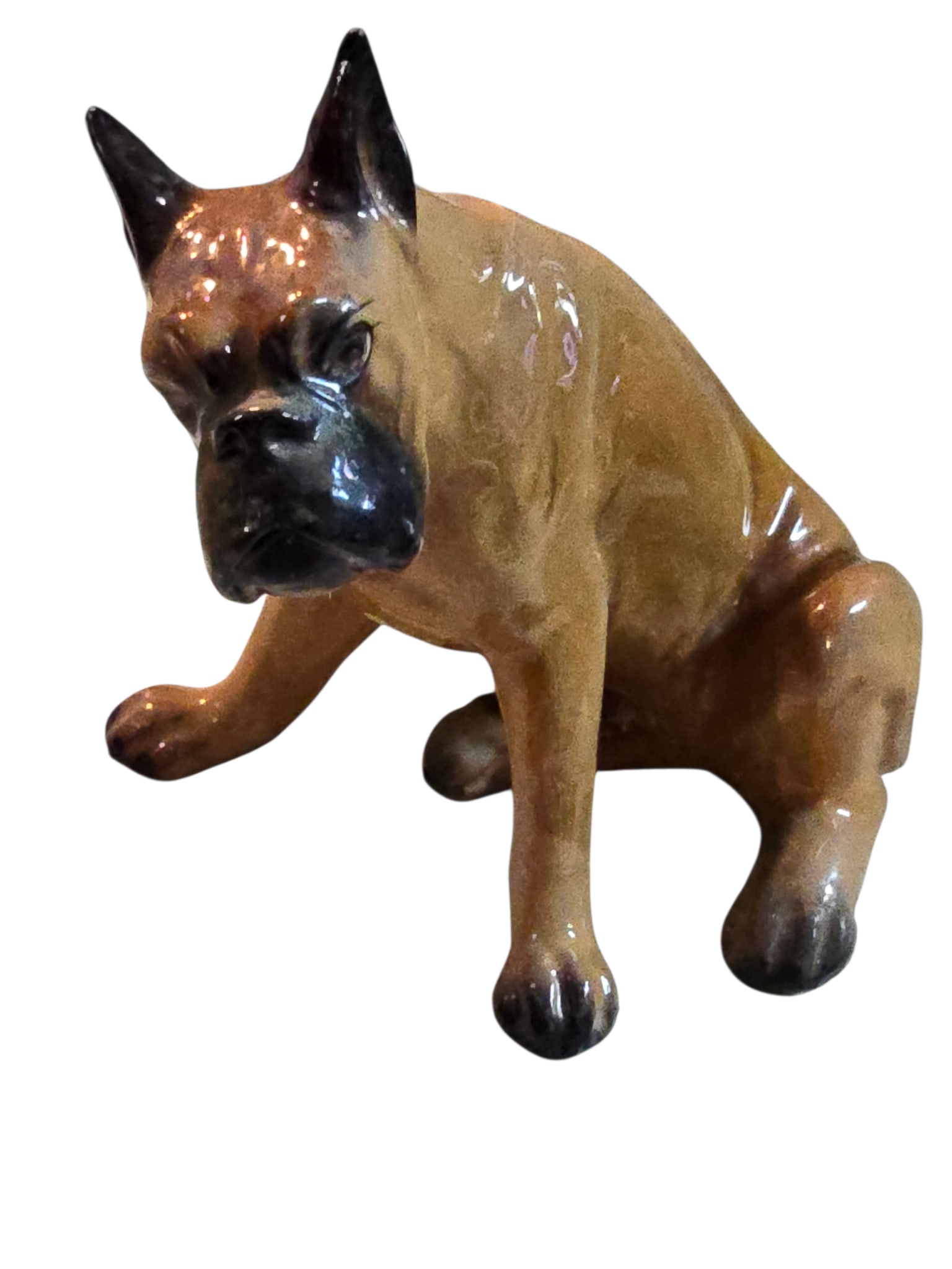 VINTAGE MADE IN JAPAN BOXER DOG STATUE: VINTAGE MADE IN JAPAN BOXER DOG STATUE. NICE GLAZING. IT HAS ORIGINAL STICKER.