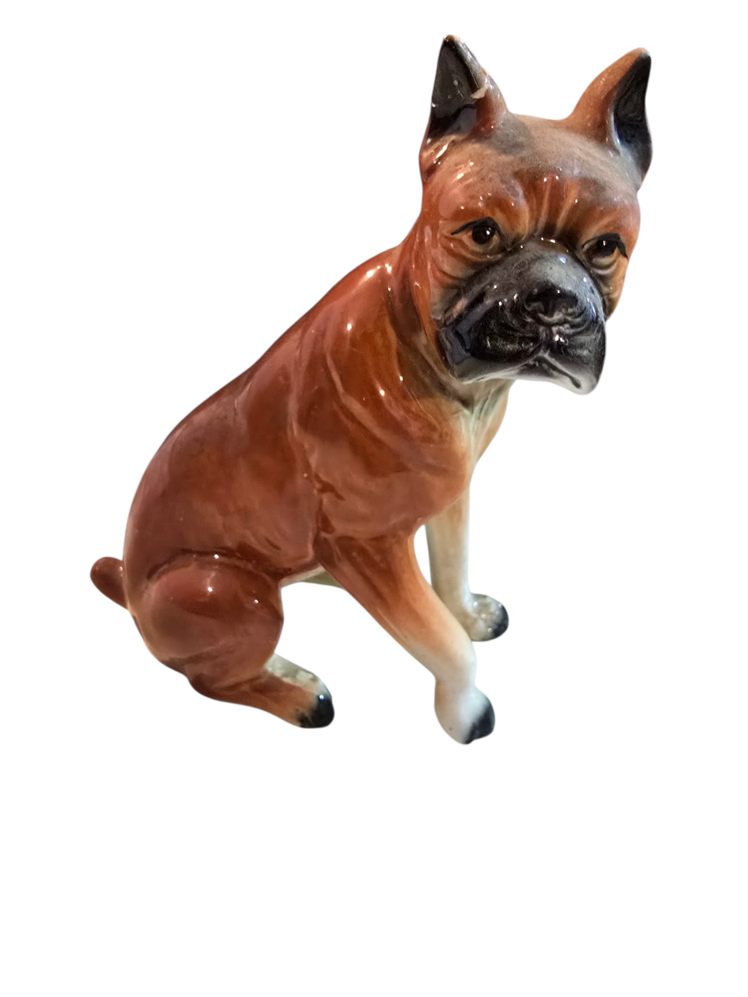 VINTAGE GLAZED BOXER DOG PORCELAIN STATUE (1 of 6)