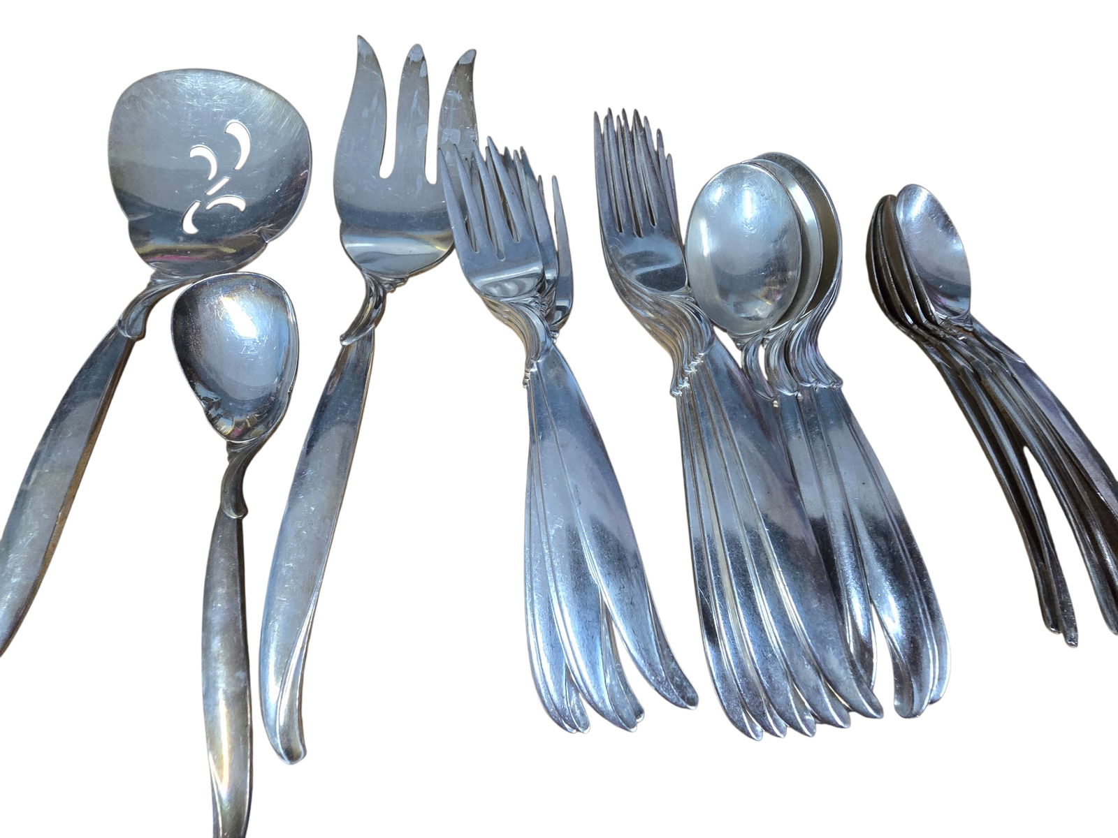 PARTIAL MCM VINTAGE WILLIAMS ROGERS 1847 SILVERPLATE "FLAIR" SILVERWARE NO KNIFES. 27 PIECES (1 of 5)