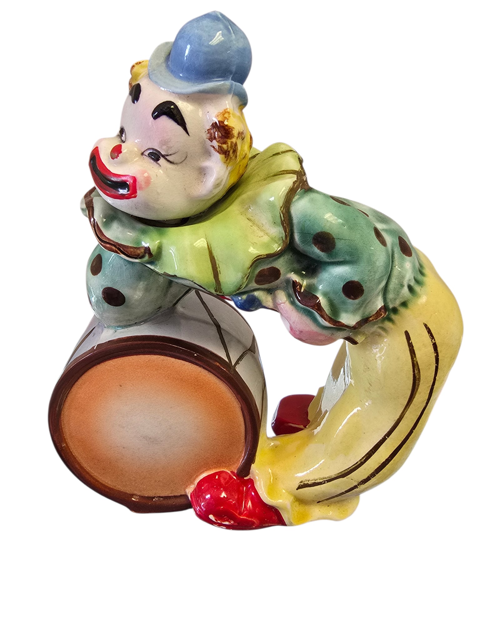 VINTAGE 60S MCM CERAMIC CLOWN BANK: VINTAGE 60S MCM CERAMIC CLOWN BANK. MARKED JAPAN. IN GOOD CONDITION, APPROX 9" x 7".