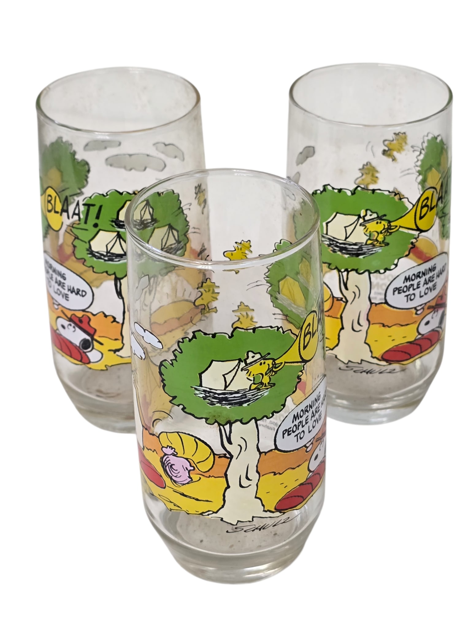 VINTAGE 1983 MCDONALD'S CAMP SNOOPY COLLECTION DRINK GLASSES SET OF 3: VINTAGE 1983 MCDONALD'S CAMP SNOOPY COLLECTION DRINK GLASSES SET OF 3. GOOD CONDITION. 16OZ.