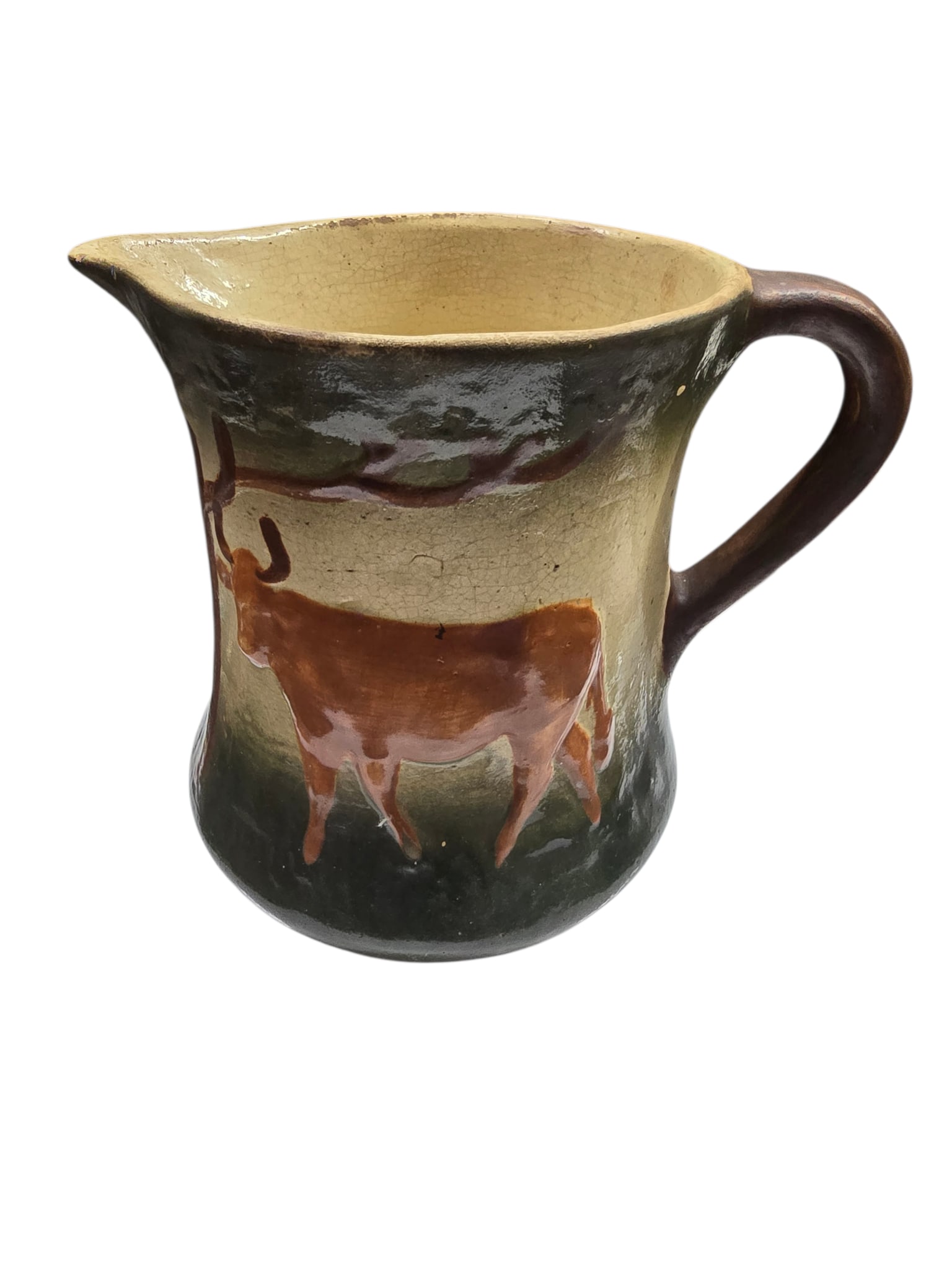 ANTIQUE EARLY 1900s STONEWARE PITCHER WITH EMBOSSED COW (1 of 6)