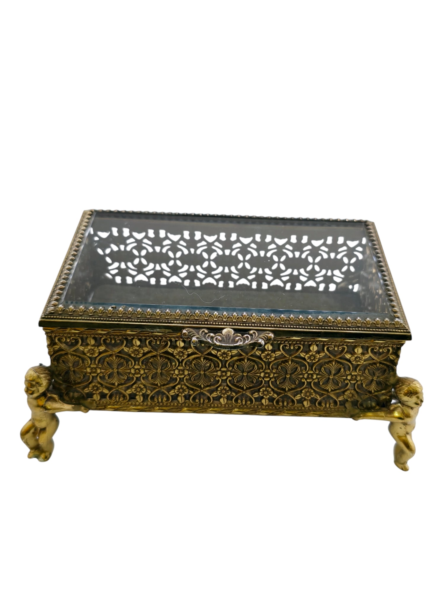 VINTAGE GLASS FILIGREE JEWELRY CASKET (1 of 9)