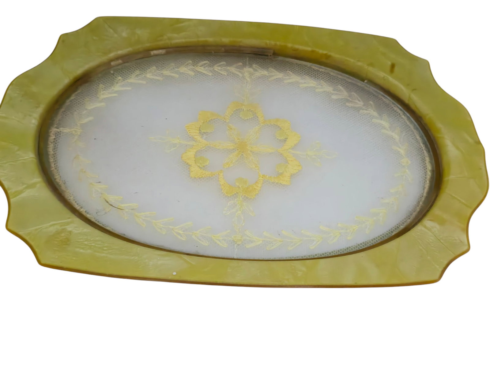 ANTIQUE CELLULOID AND GLASS TRAY (1 of 3)