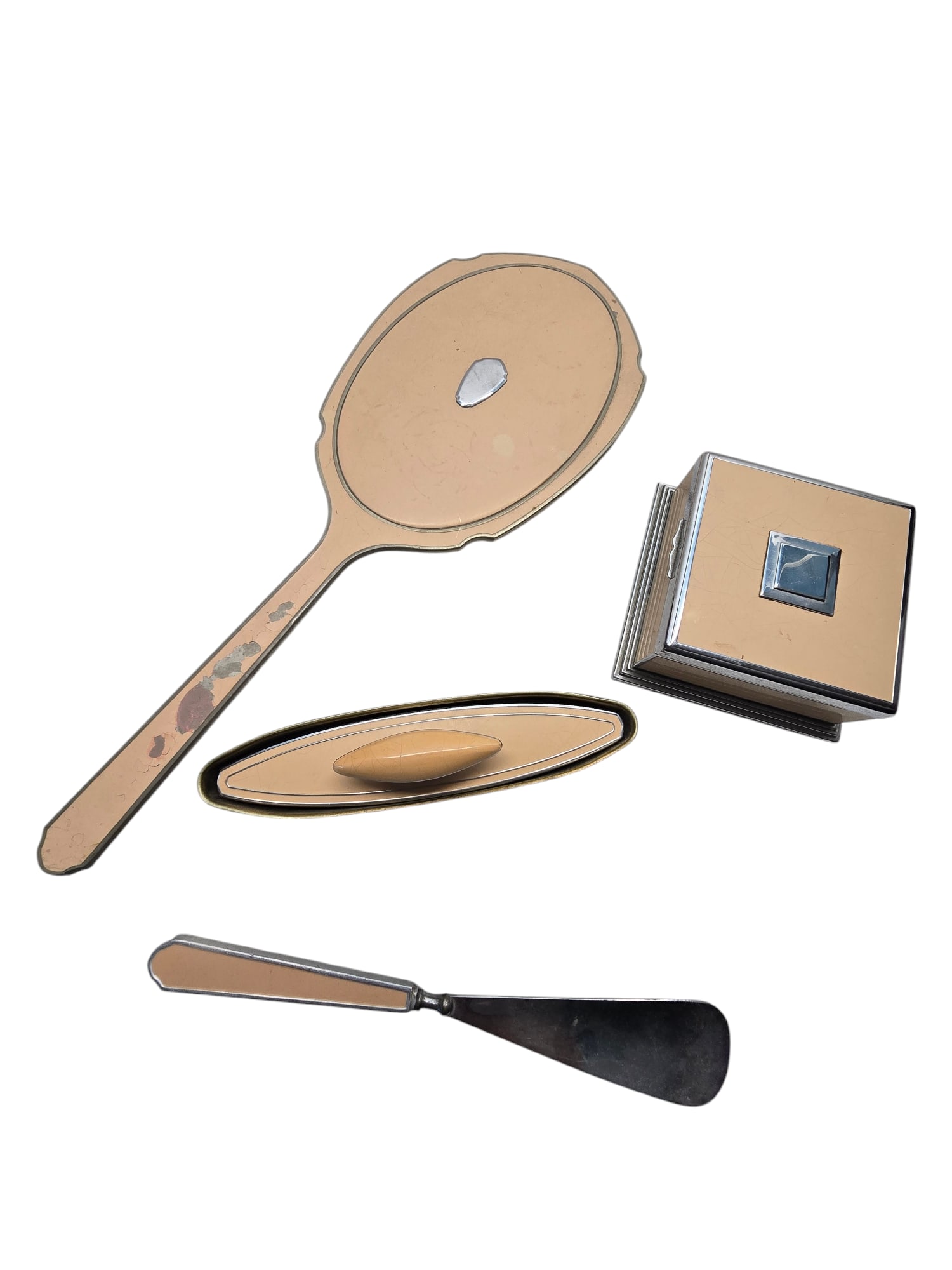 ANTIQUE ART DECO ENAMEL 5 PC DRESSER SET (1 of 4)