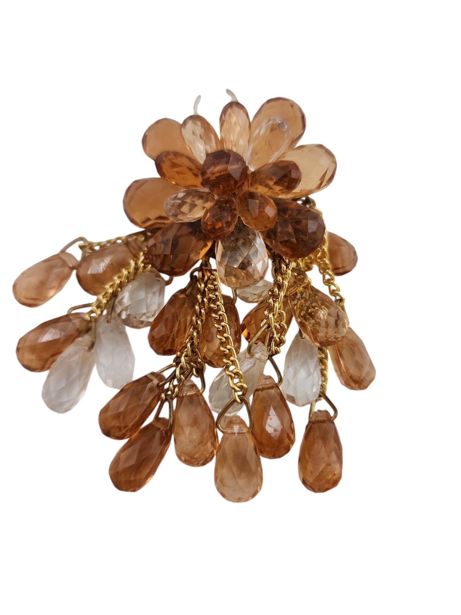 VINTAGE WEST GERMANY DANGLING ACRYLIC BROOCH: Vintage West Germany Dangling Acrylic Brooch (A5749)Size: Almost 3"Condition: Very good vintageSigned: W. GermanyDetails: Signed on back. The pin stem could use some straightening.