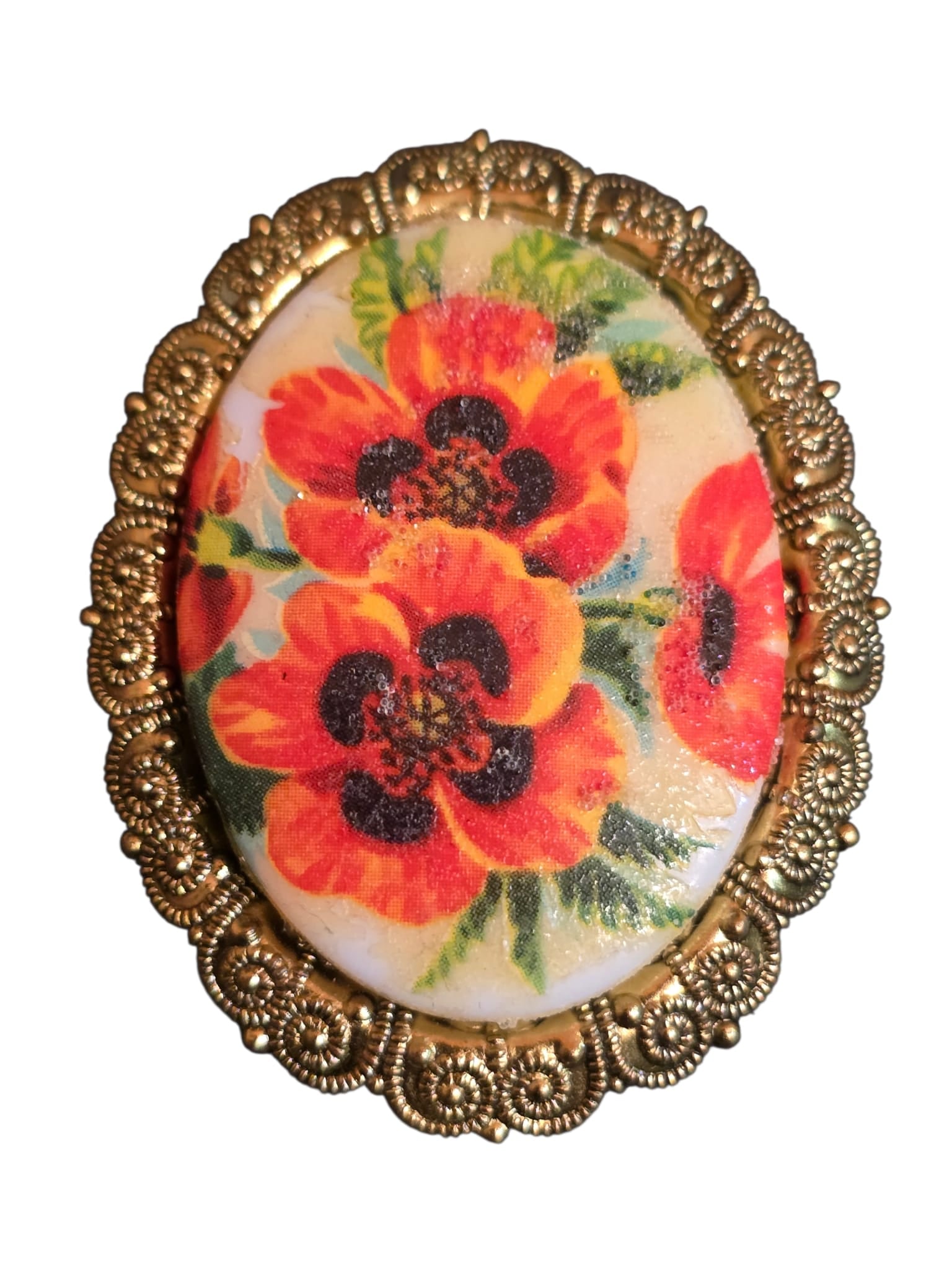 VINTAGE W GERMANY PARTIALLY SUGARED FLORAL BROOCH SIGNED: VINTAGE W GERMANY PARTIALLY SUGARED FLORAL BROOCH SIGNED. 2", IN GOOD CONDITION. MARKED ON PIN STEM.