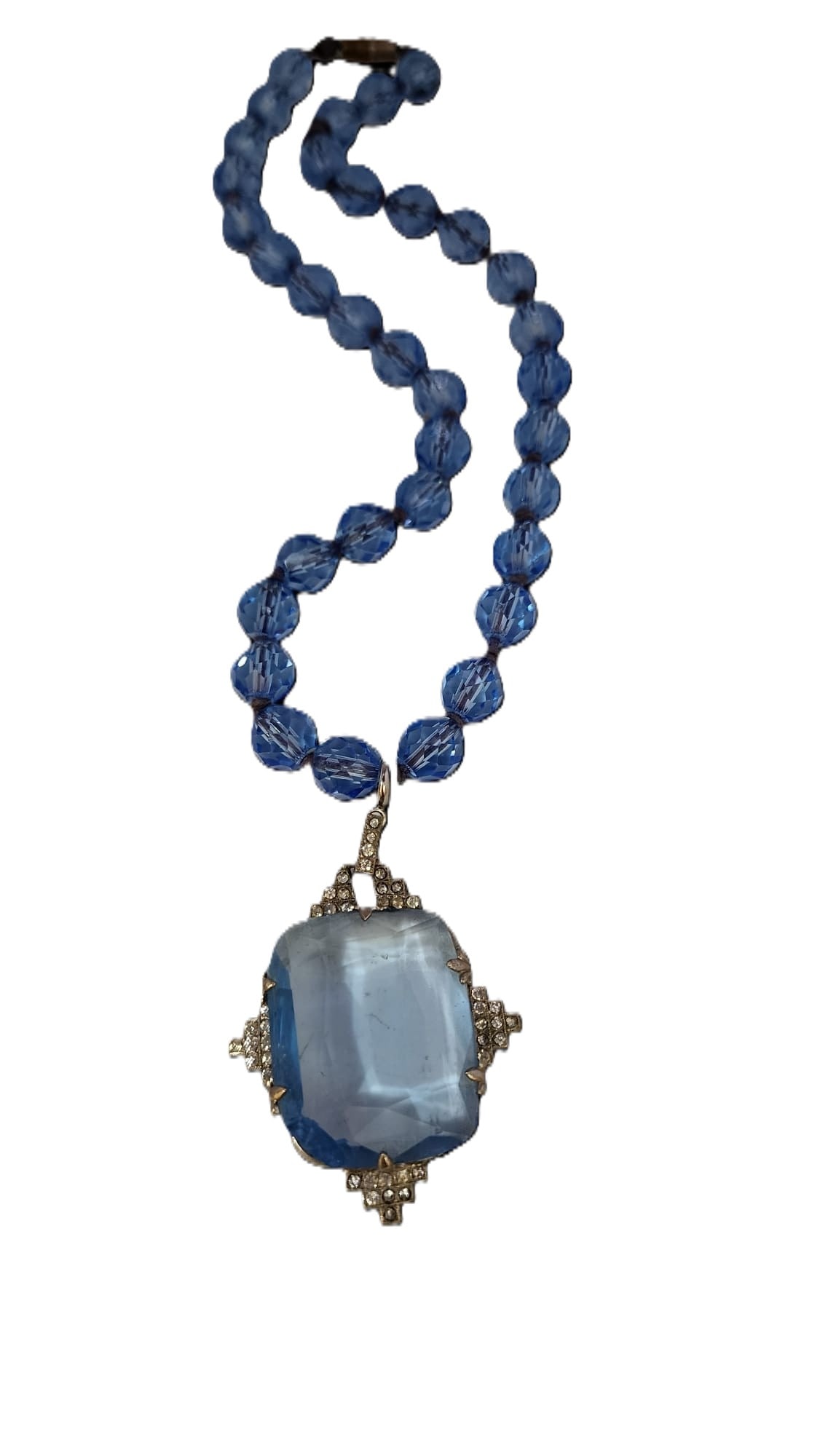 ART DECO CONVERTIBLE MULTI-FACETED LEADED CRYSTAL NECKLACE: Art deco Convertible Multi-Faceted Leaded Crystal Necklace with Faceted Crystal and Paste Pendant (A5806)This is a spectacular Art Deco necklace. The leaded crystals are highly faceted, gorgeous royal