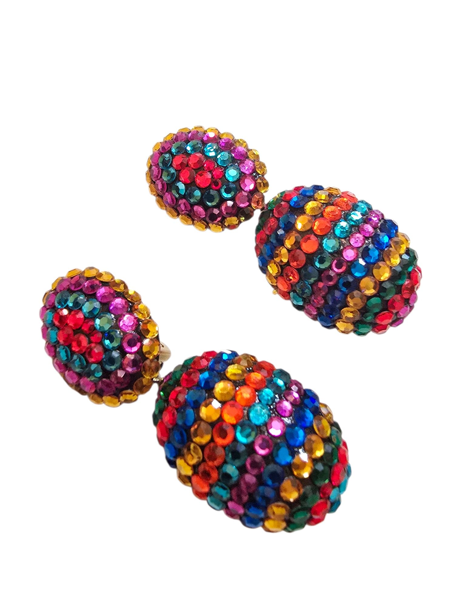 VINTAGE SIGNED RICHARD KERR 80S MULTICOLOR RHINESTONES EARRINGS: Vintage Signed Richard Kerr 80s Multicolor Rhinestones Earrings (A5830)Size: 2.25"Color: Multicolor Condition: Very good conditionEra: Circa 1980'sSigned: Richard KerrDetails: Looks like a few pink rh