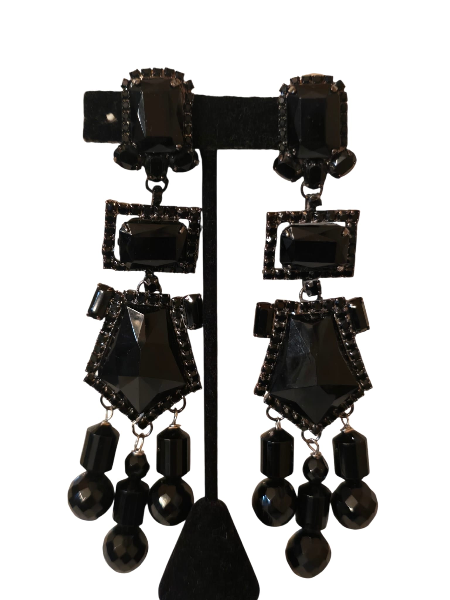 LAWRENCE VRBA BLACK RHINESTONE AND CRYSTAL EARRINGS (1 of 5)