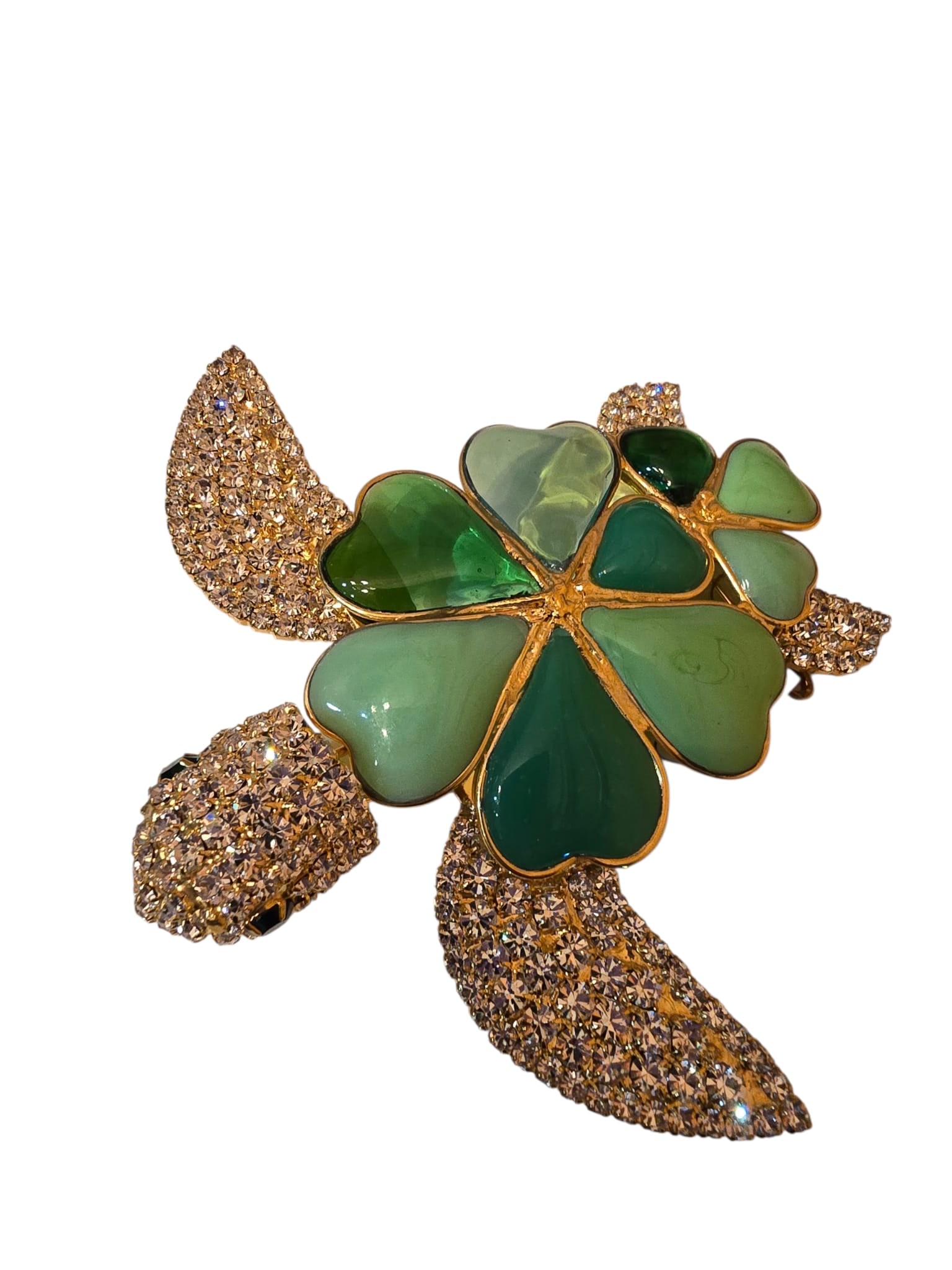 SIGNED MOANS COUTURE POURED GLASS AND RHINESTONE TURTLE BROOCH (1 of 6)