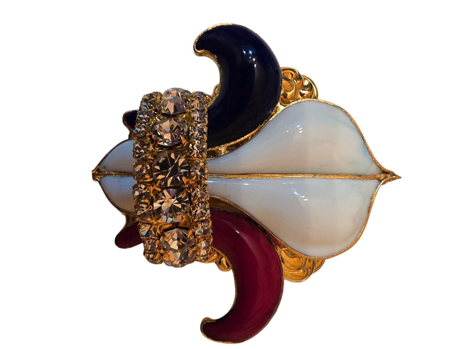 SIGNED MOANS COUTURE POURED GLASS FLEUR DE LIS BROOCH (1 of 5)