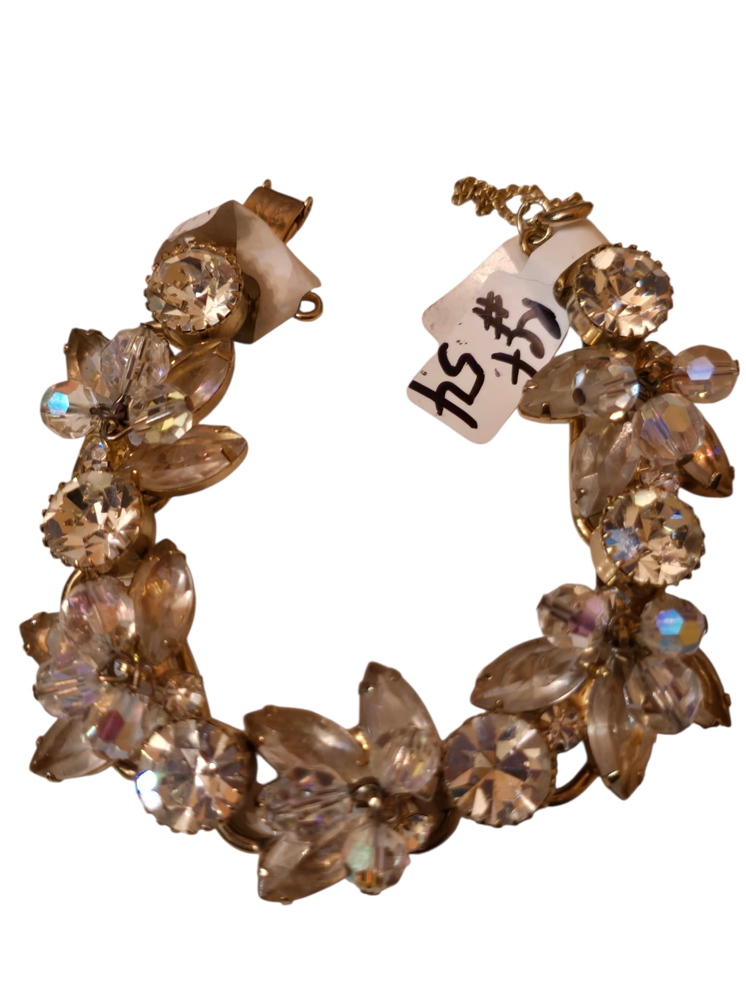 VERIFIED JULIANA CHA CHA CRYSTAL BRACELET: VERIFIED JULIANA CHA CHA CRYSTAL BRACELET. RHINESTONES CRYSTAL HAS SAFETY CHAIN 7". REFERENCE #54 FROM THE IS IT JULIANA SITE