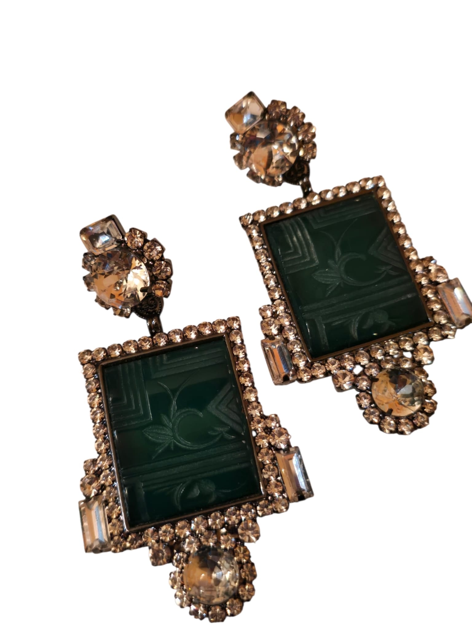 SIGNED MOANS COUTURE RHINESTONE AND VINTAGE ART DECO GLASS EARRINGS (1 of 6)