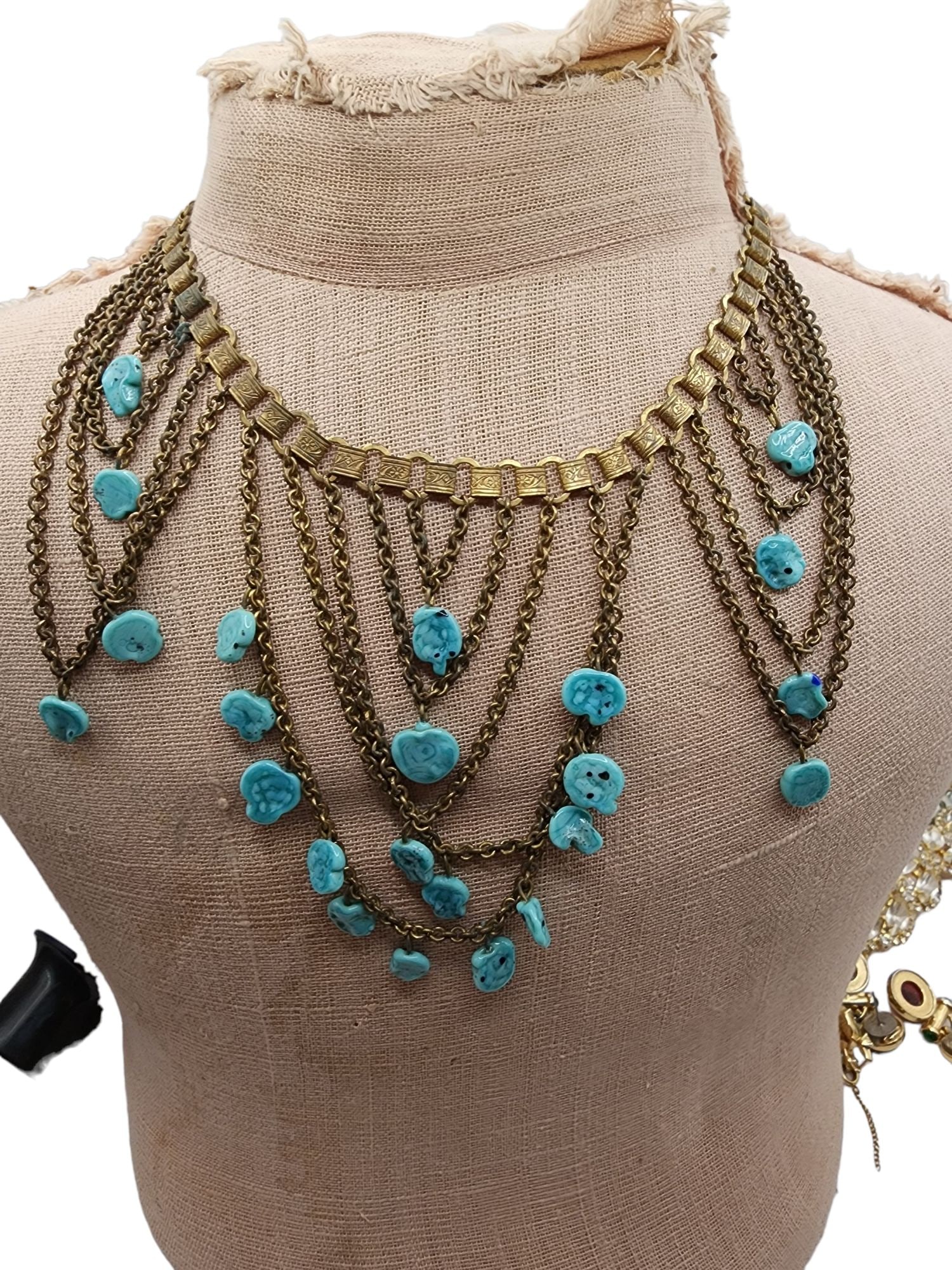 Vintage Verified Early Haskell/Hess Glass & Brass Bib Necklace (1 of 6)
