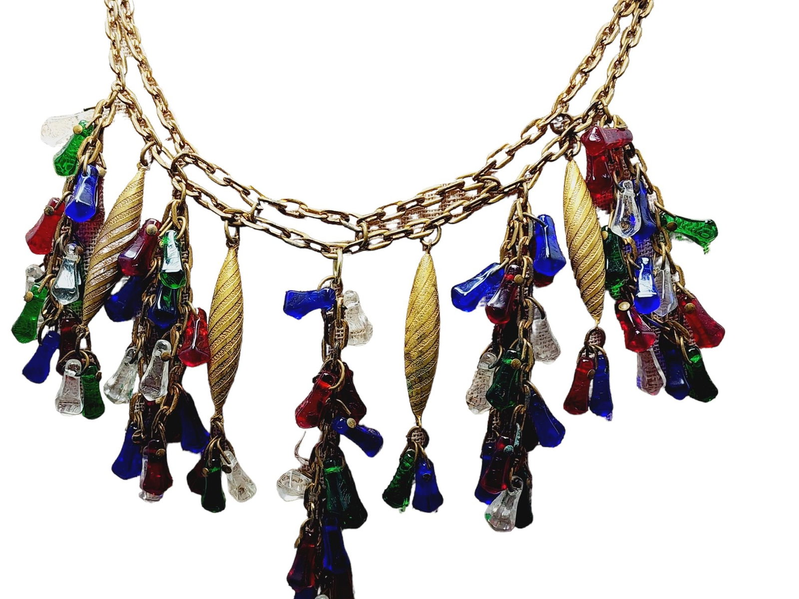 Vintage Early Haskell/Hess Glass & Brass Bib Necklace (1 of 7)