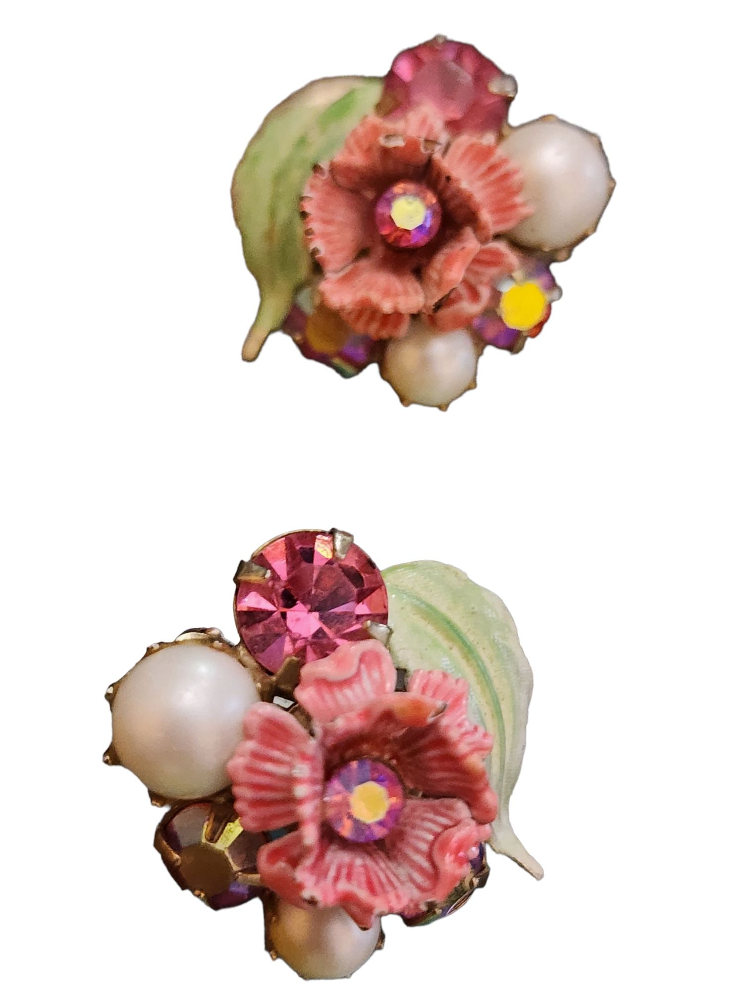 Vintage Kramer Signed Enamel Flowers Earrings (1 of 5)