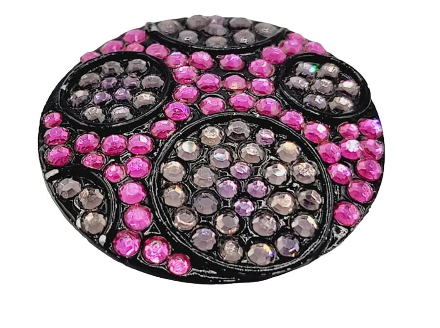 Unusual Signed Kramer Pink and Black Rhinestone Brooch (1 of 3)