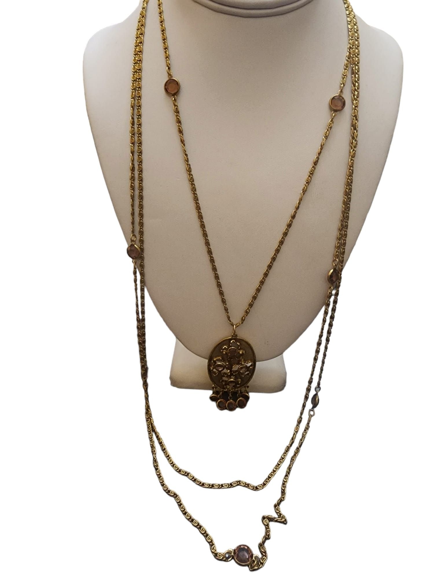 Vintage Signed Goldette Triple Strand Necklace with Purple Crystals (1 of 6)