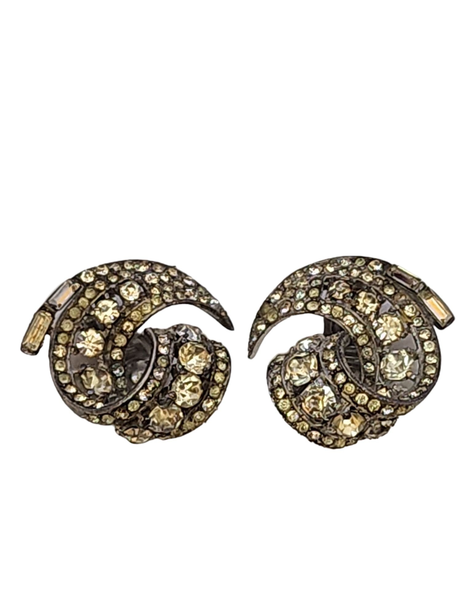 Antique 1930s Signed Trifari Rhinestone Early Clip Earrings (1 of 9)