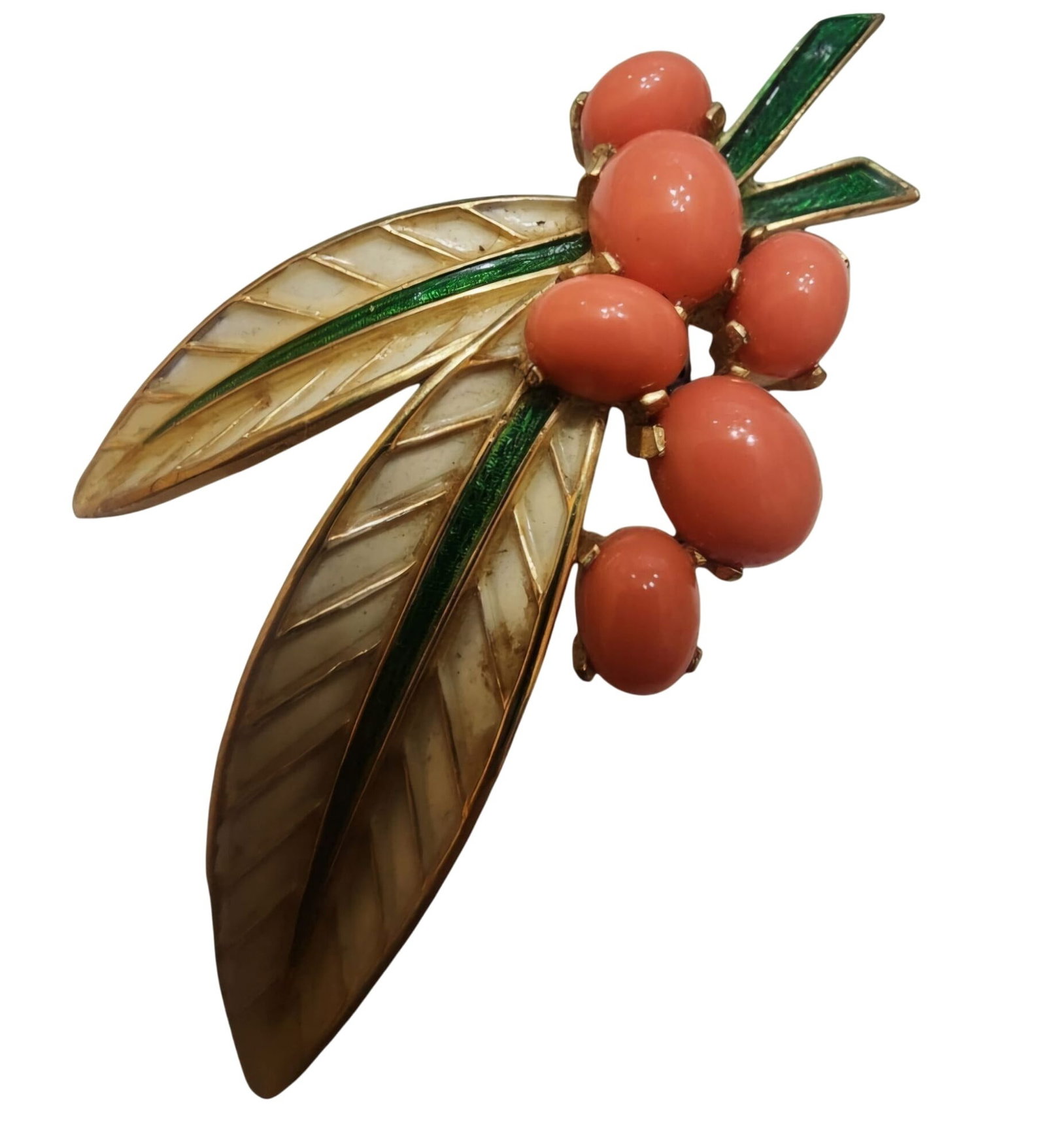 Vintage Rare Trifari L'Orient Coral Berries And Leaf Brooch (1 of 5)